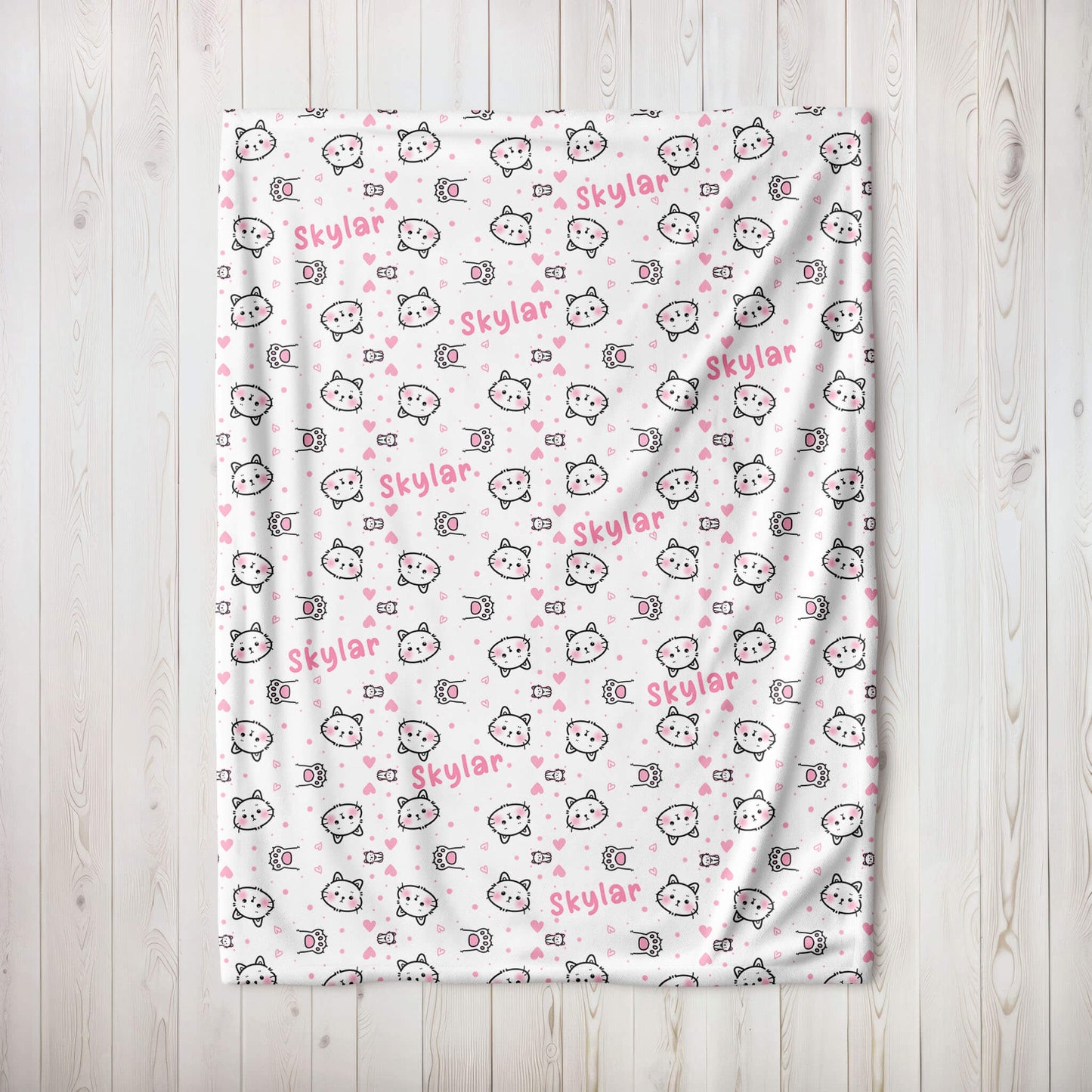 Personalized Name Blanket - Pink Cat Paws