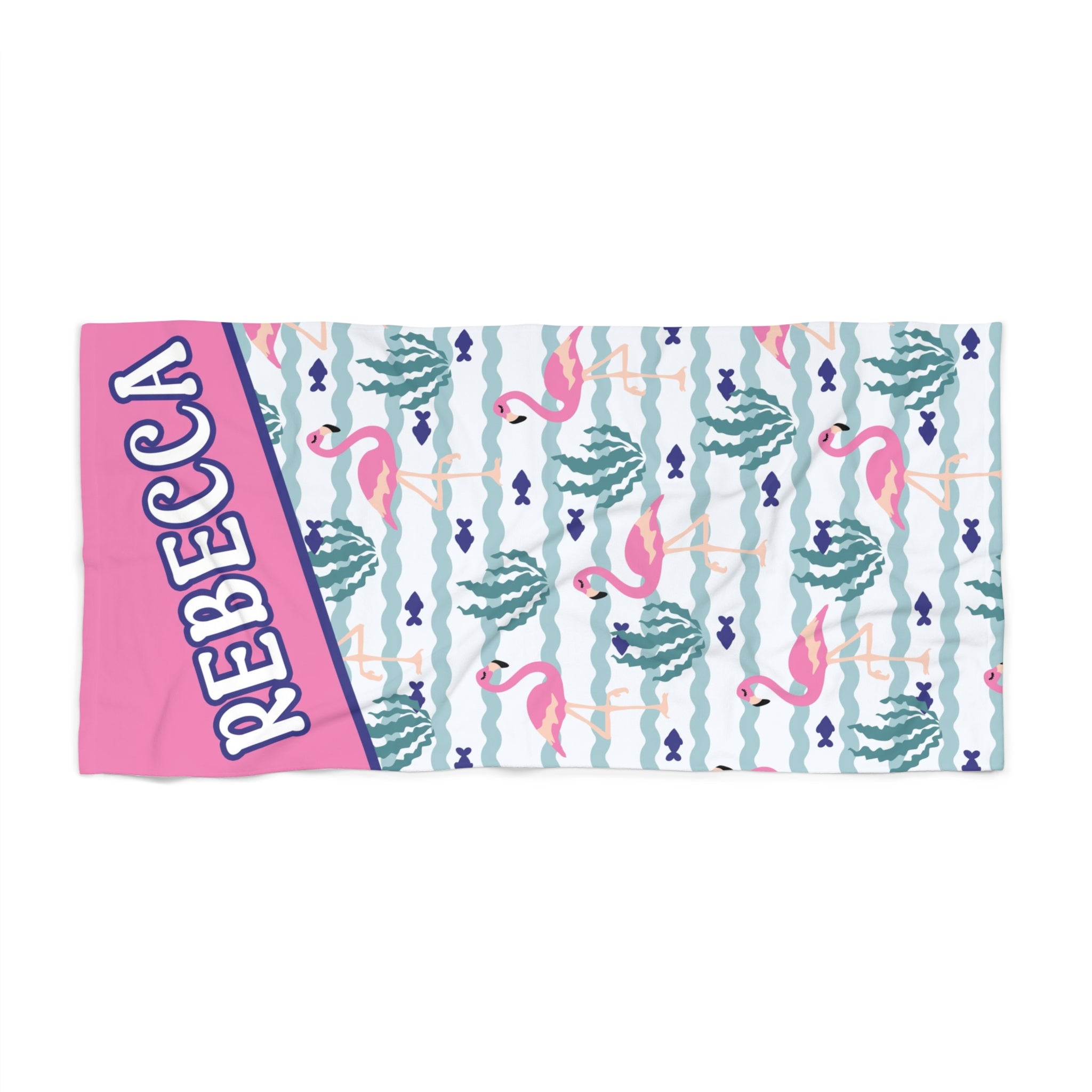 Personalized Beach Towel - Pink Flamingo