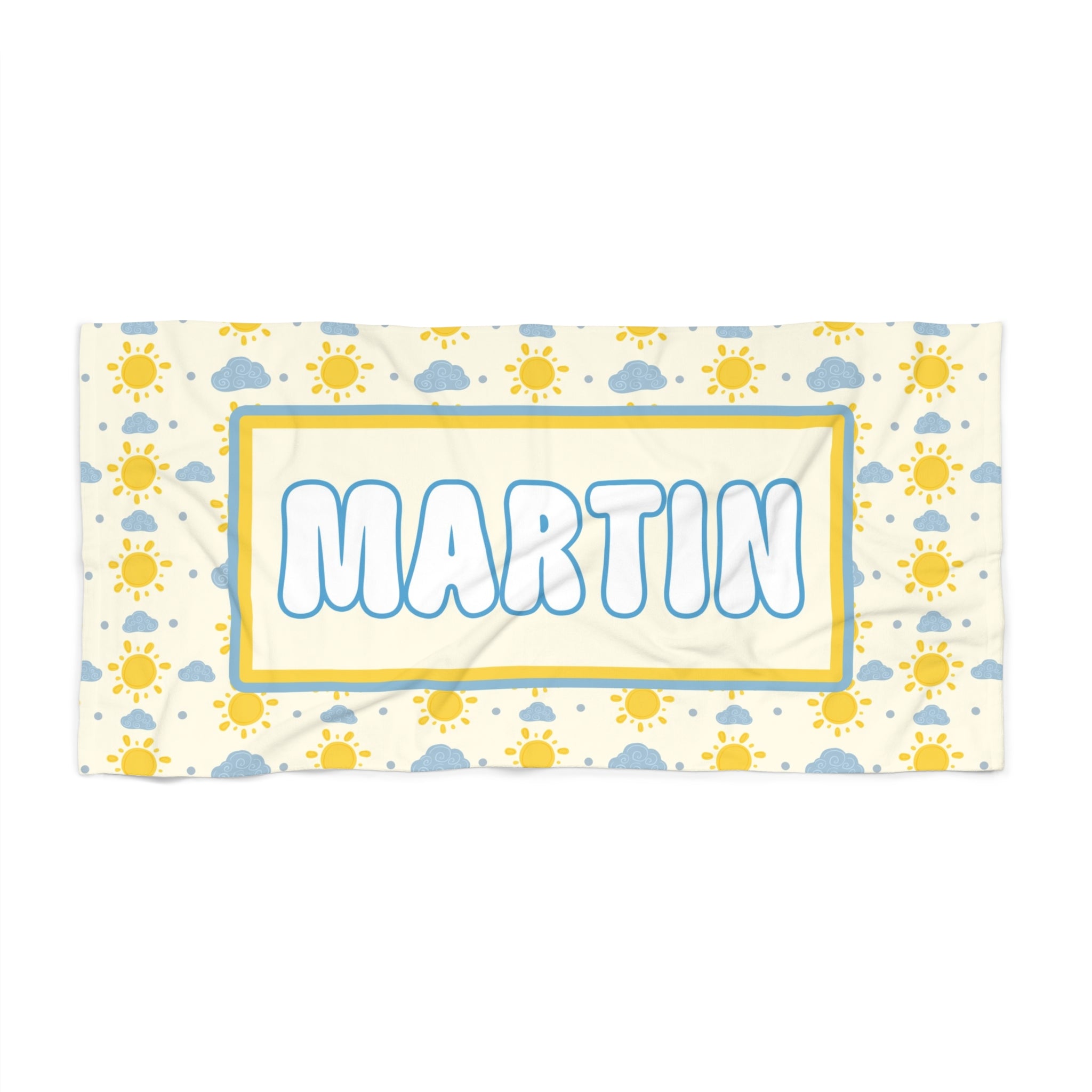 Personalized Beach Towel - Sun and Clouds