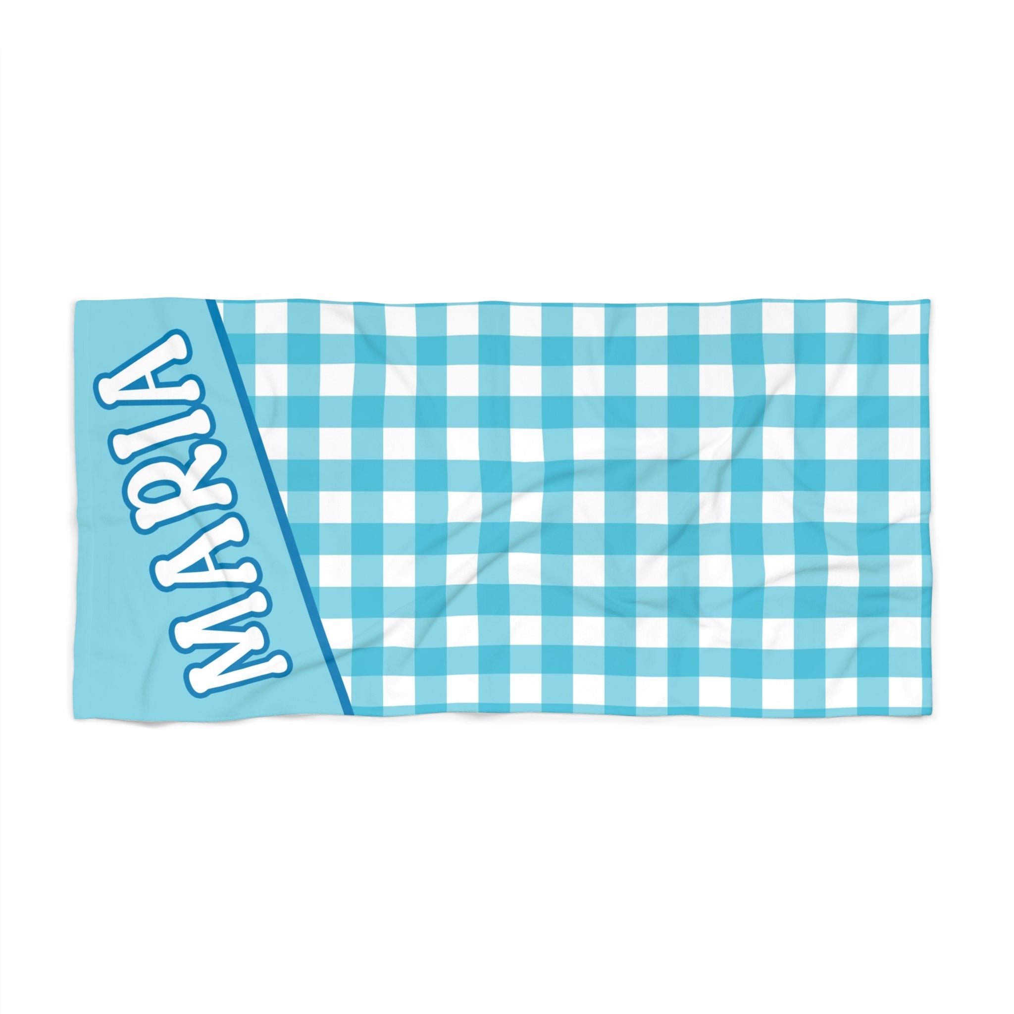 Personalized Beach Towel - Blue Checkered