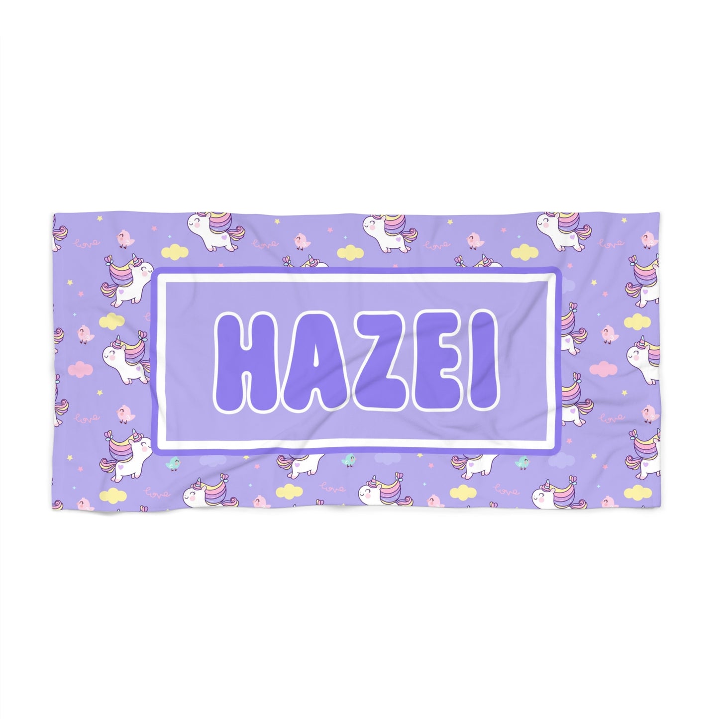 Personalized Beach Towel - Unicorn Love