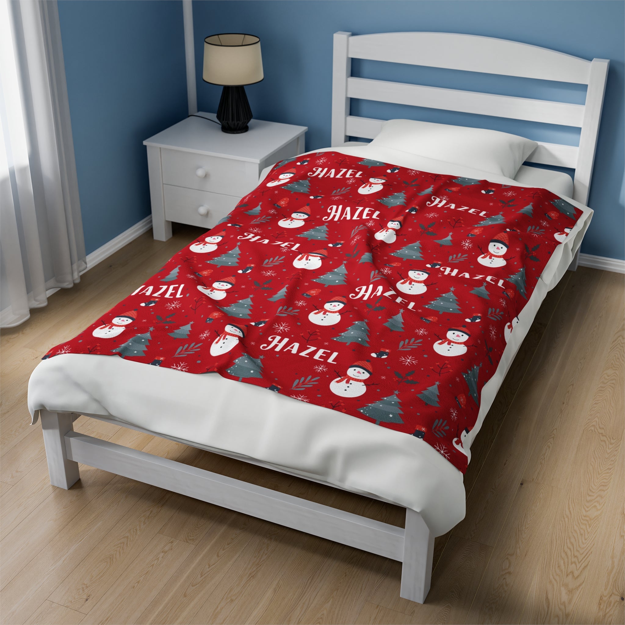 Personalized Christmas Blanket - Happy Snowmen (red)