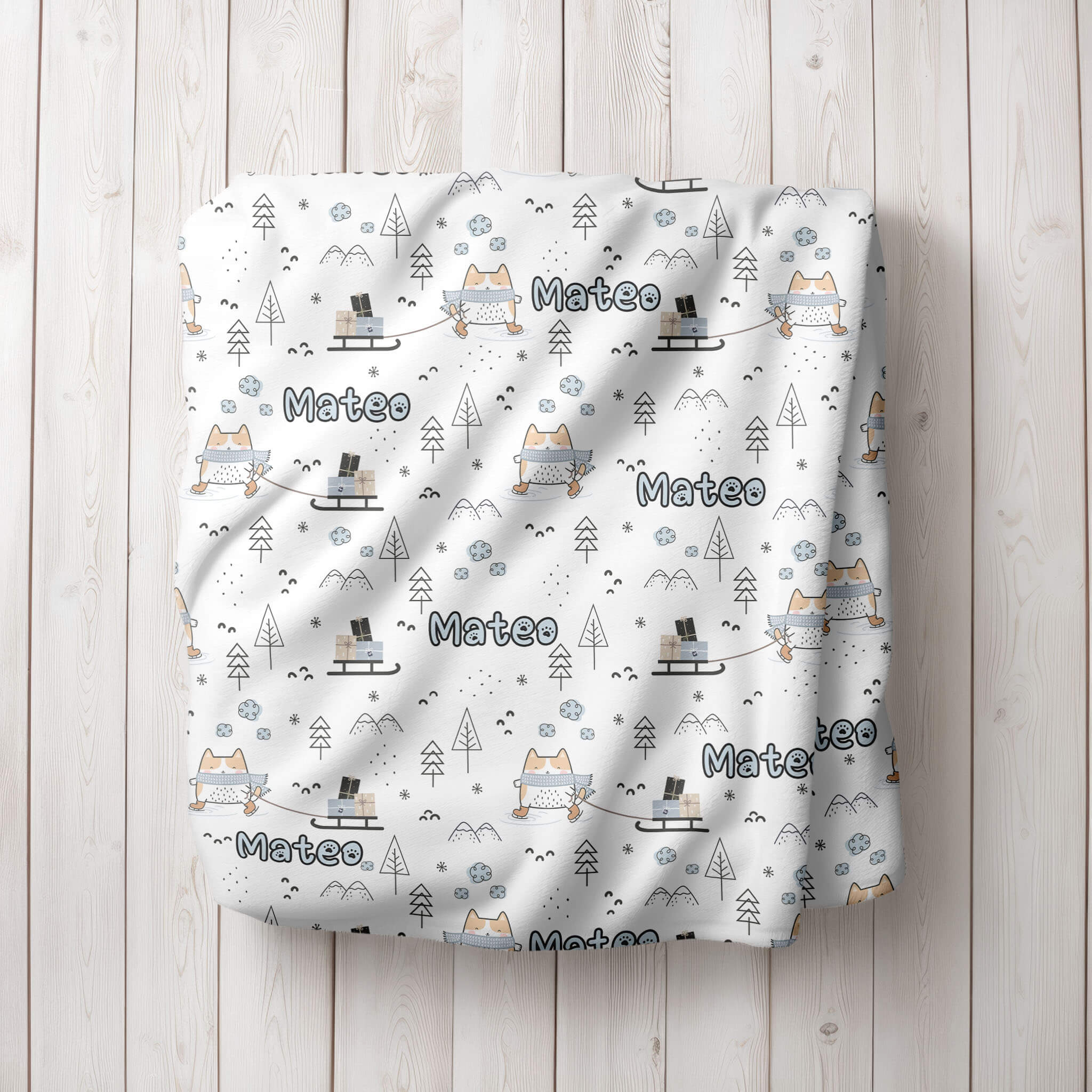 Personalized Name Blanket - Cat and Snow