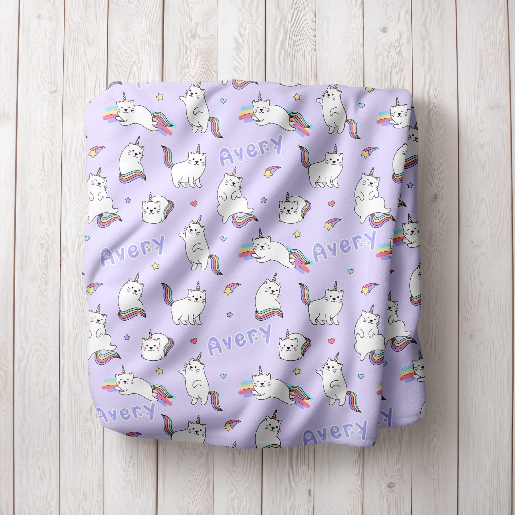 Personalized Name Blanket - Cat Unicorn