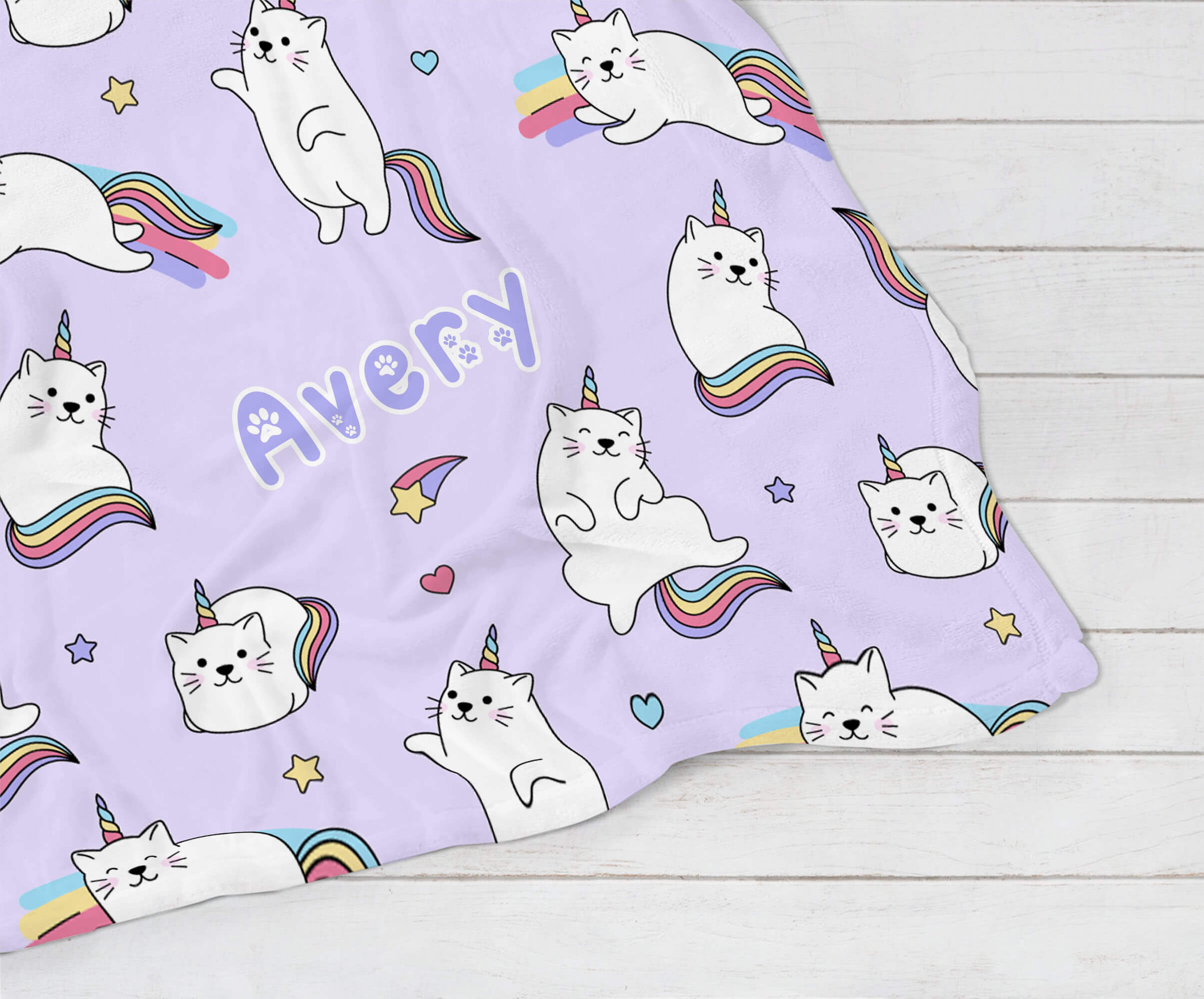 Personalized Name Blanket - Cat Unicorn