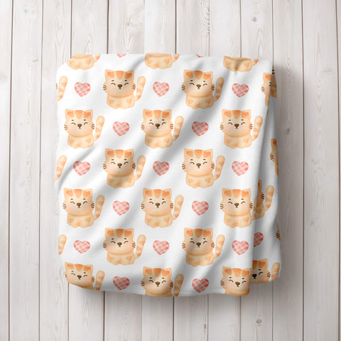 Cozy Blanket - Ginger Kitten and Hearts