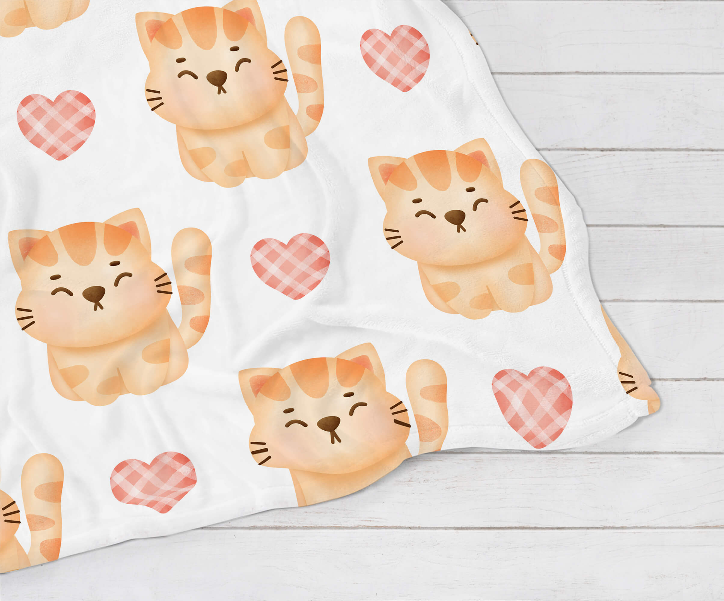 Cozy Blanket - Ginger Kitten and Hearts