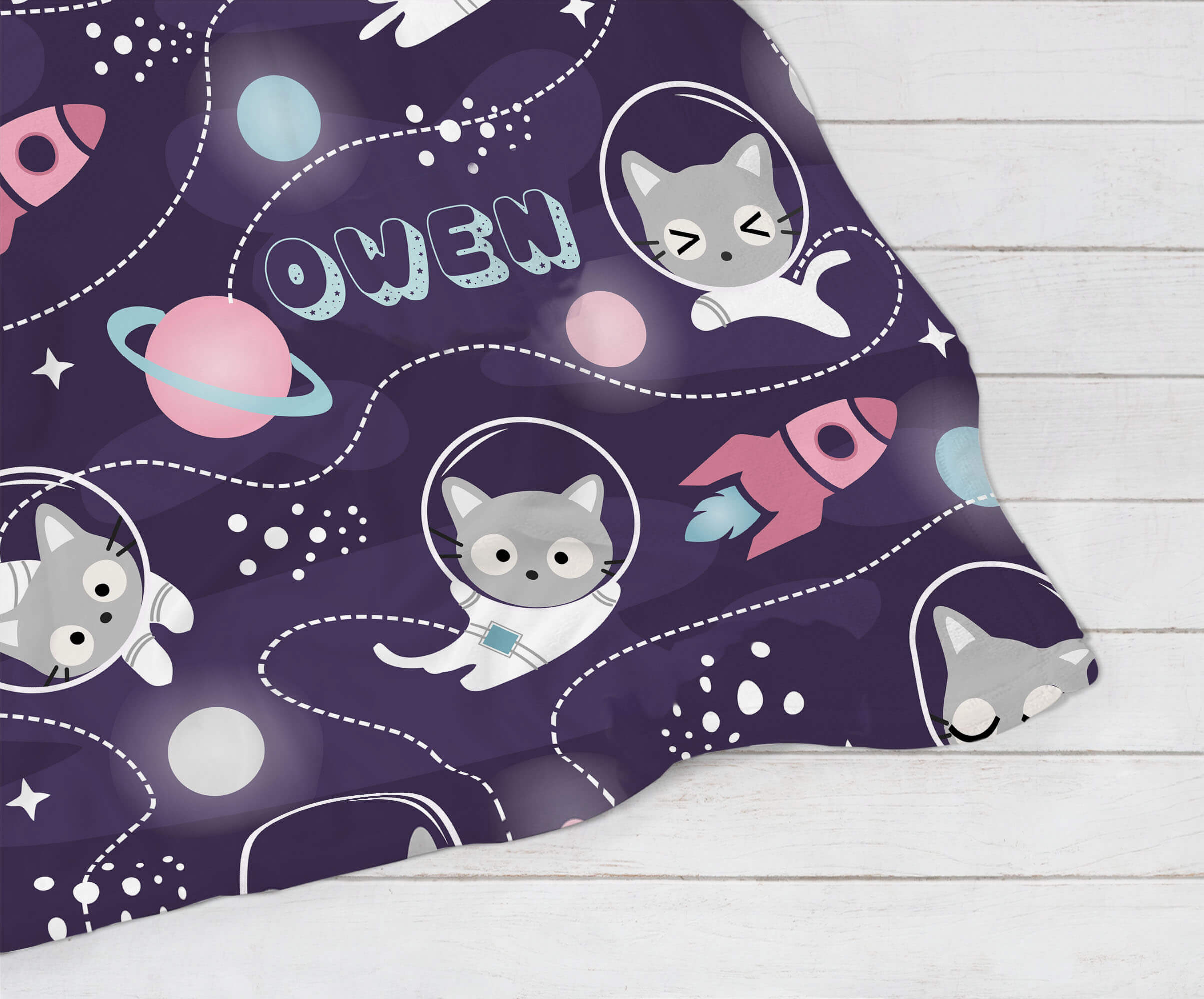 Personalized Name Blanket - Kitten Astronaut