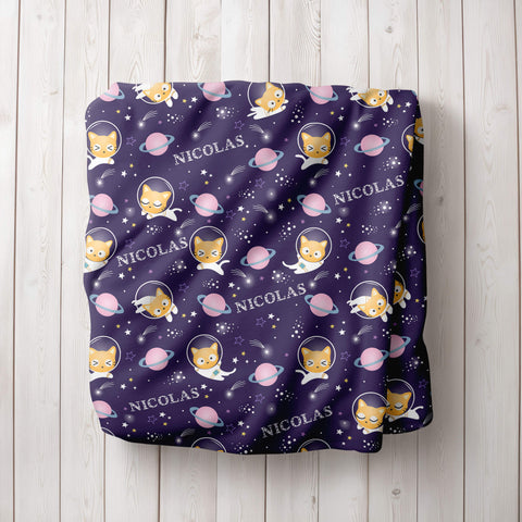 Personalized Name Blanket - Kitten in Space