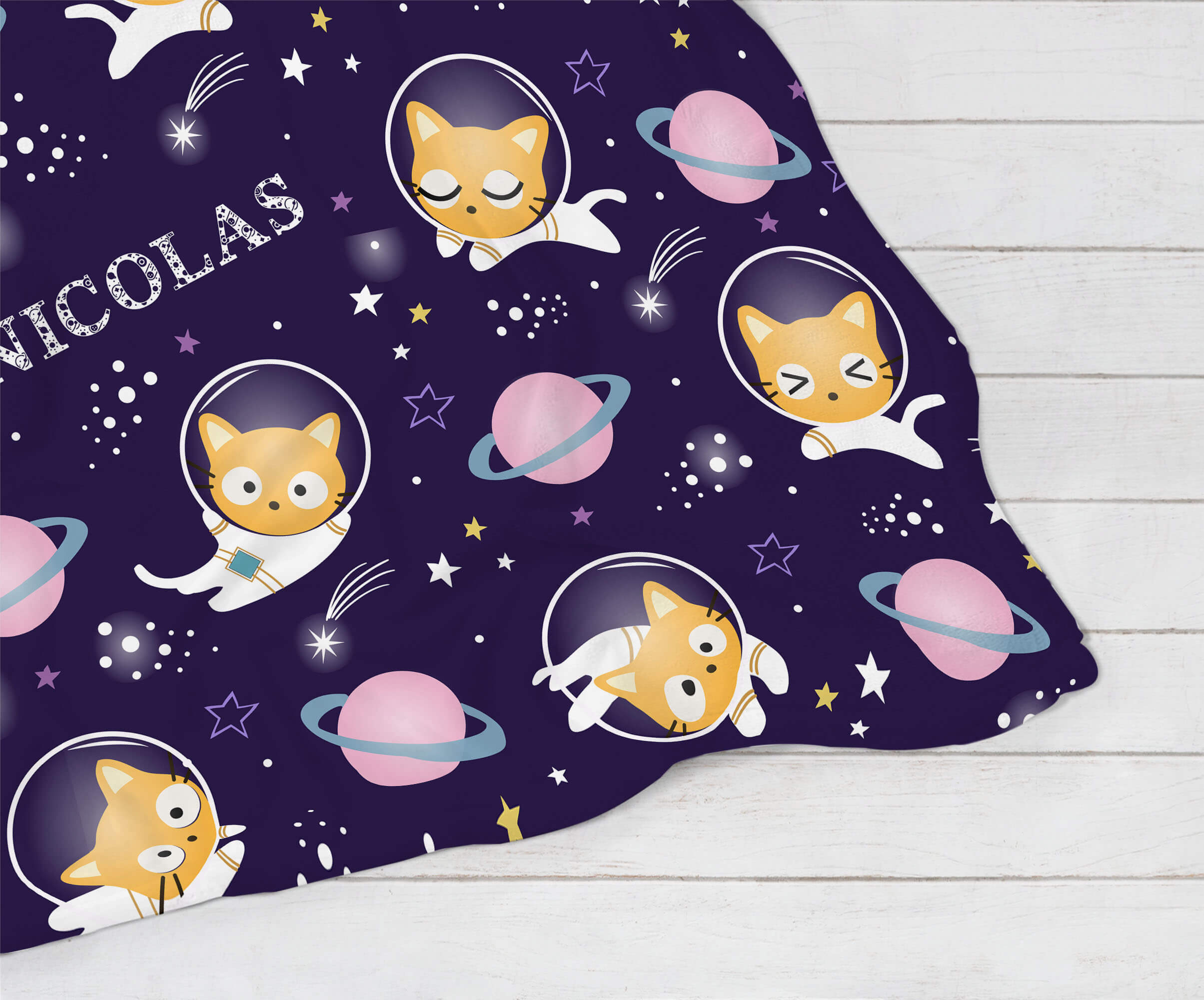 Personalized Name Blanket - Kitten in Space