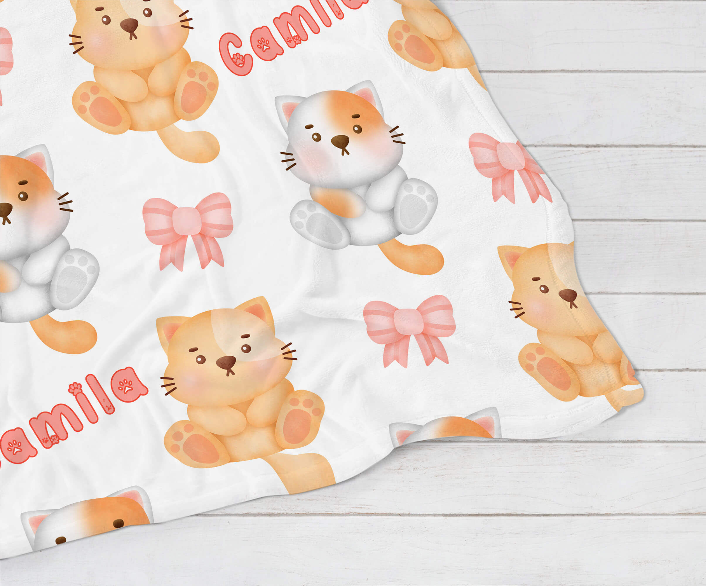 Personalized Name Blanket - Kittens in Bows