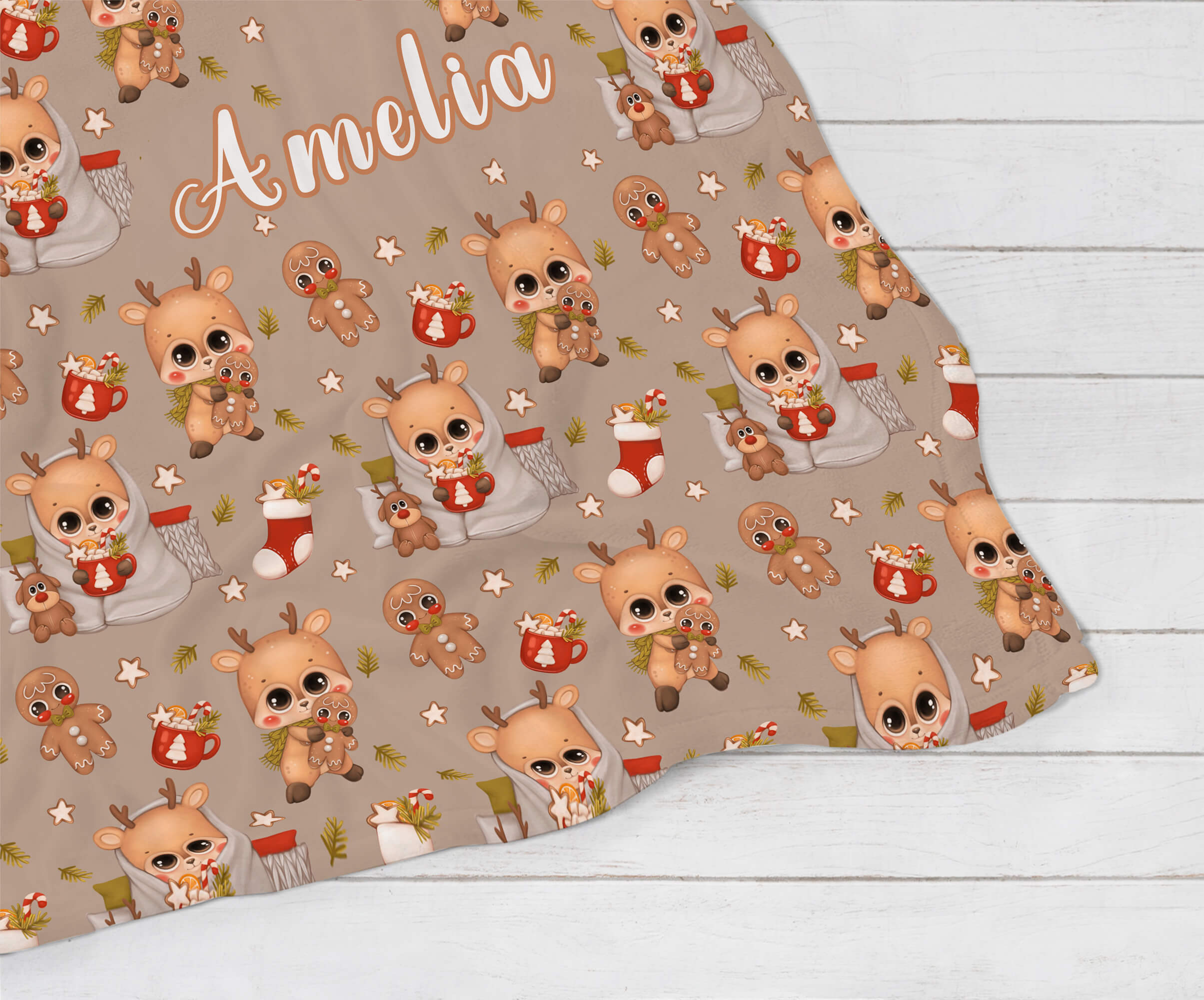 Personalized Christmas Blanket - Cute Reindeer