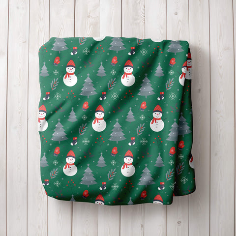 Christmas Blanket - Happy Snowmen - Green