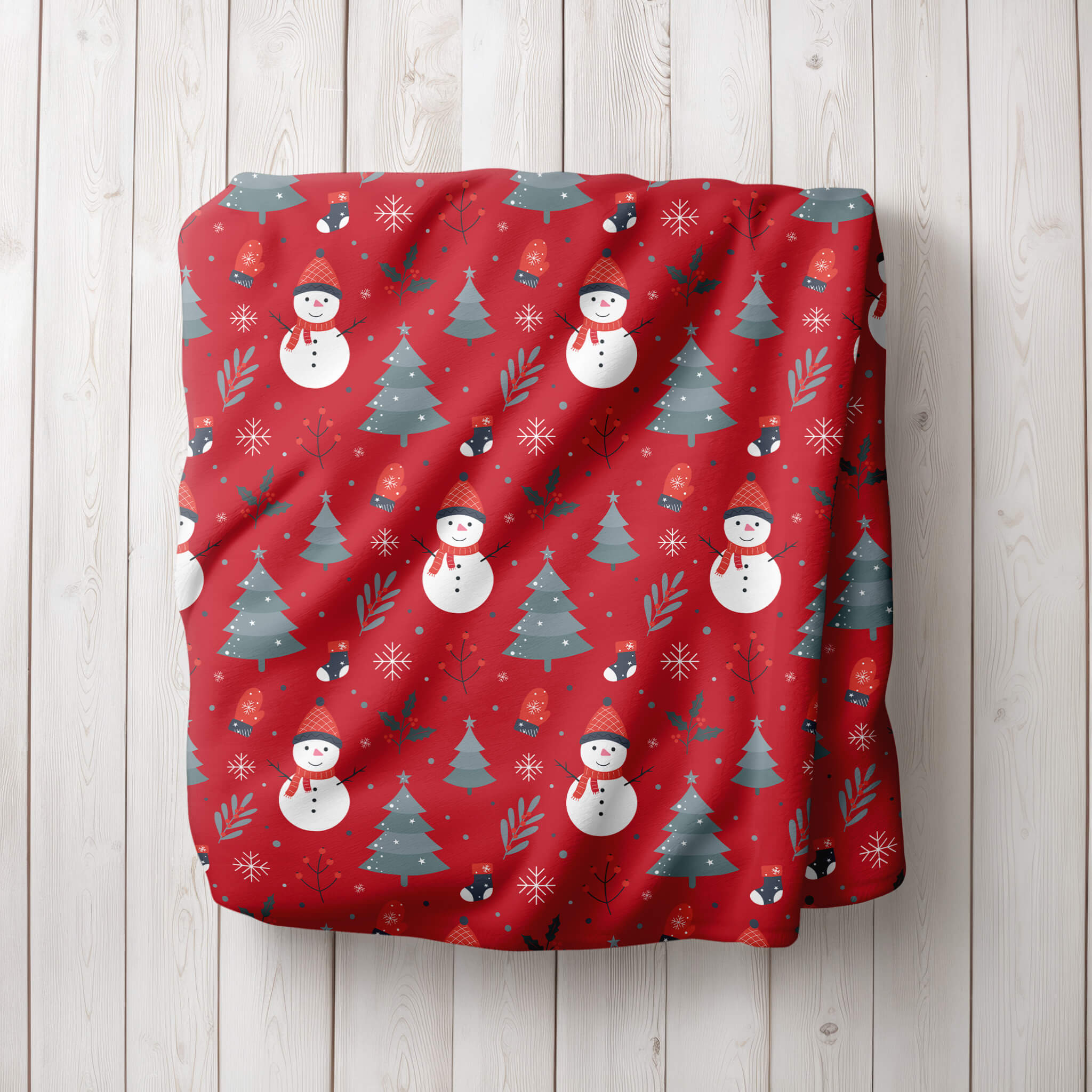 Christmas Blanket - Happy Snowmen - Red