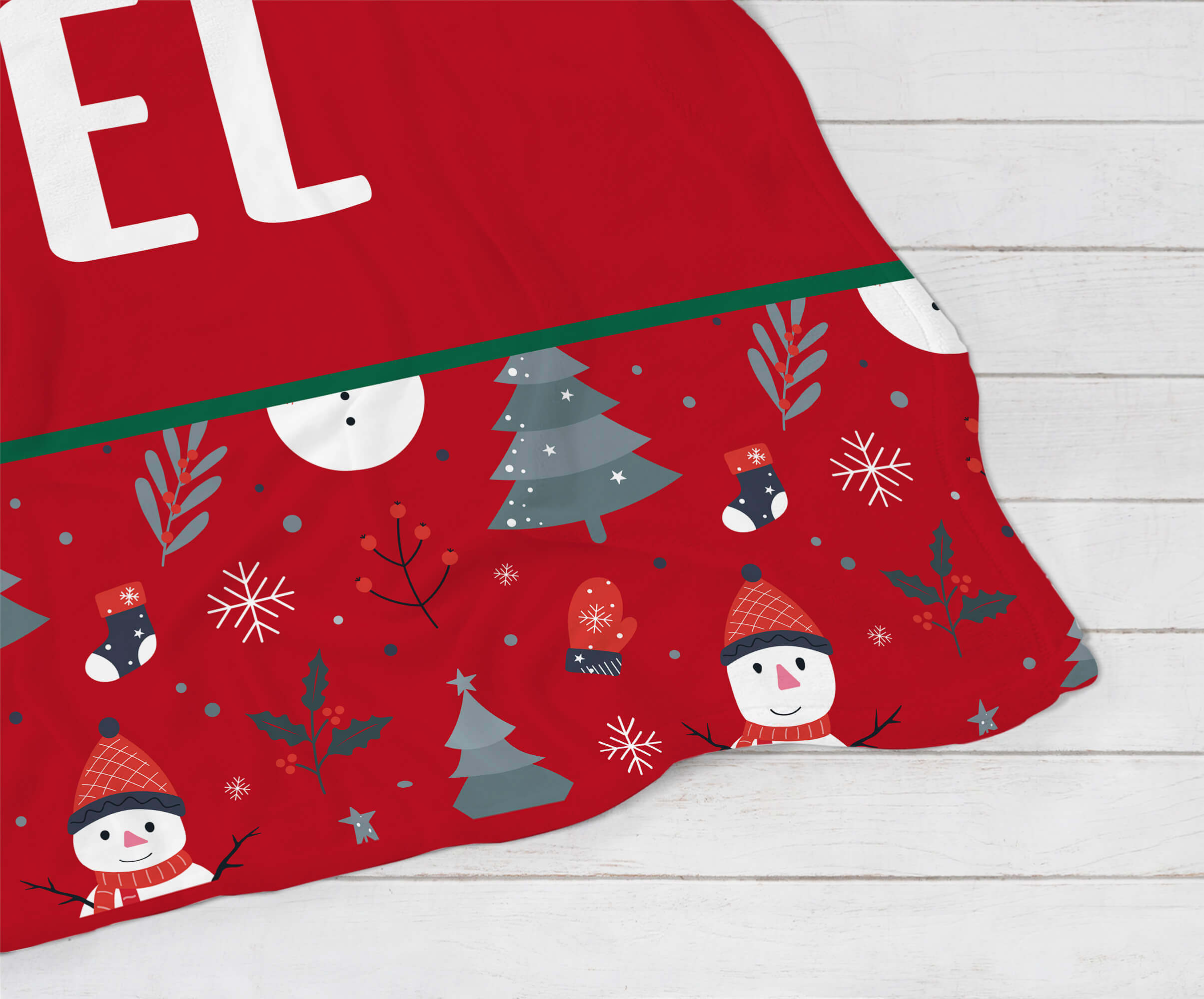 Personalized Christmas Blanket - Happy Snowmen (red)