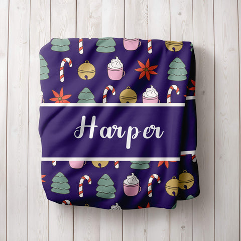 Personalized Christmas Blanket - Holiday Mood (blue)