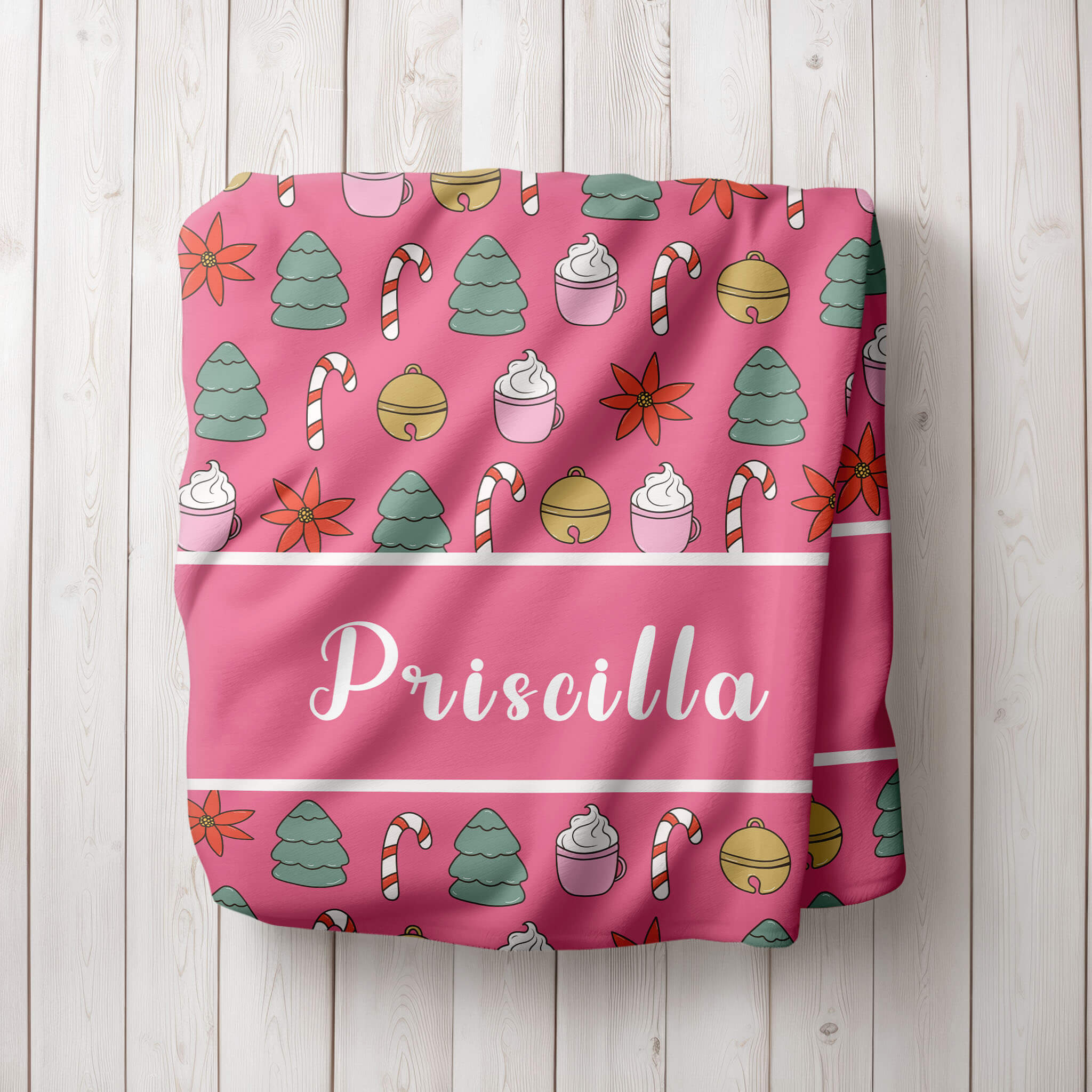 Personalized Christmas Blanket - Holiday Mood (pink)