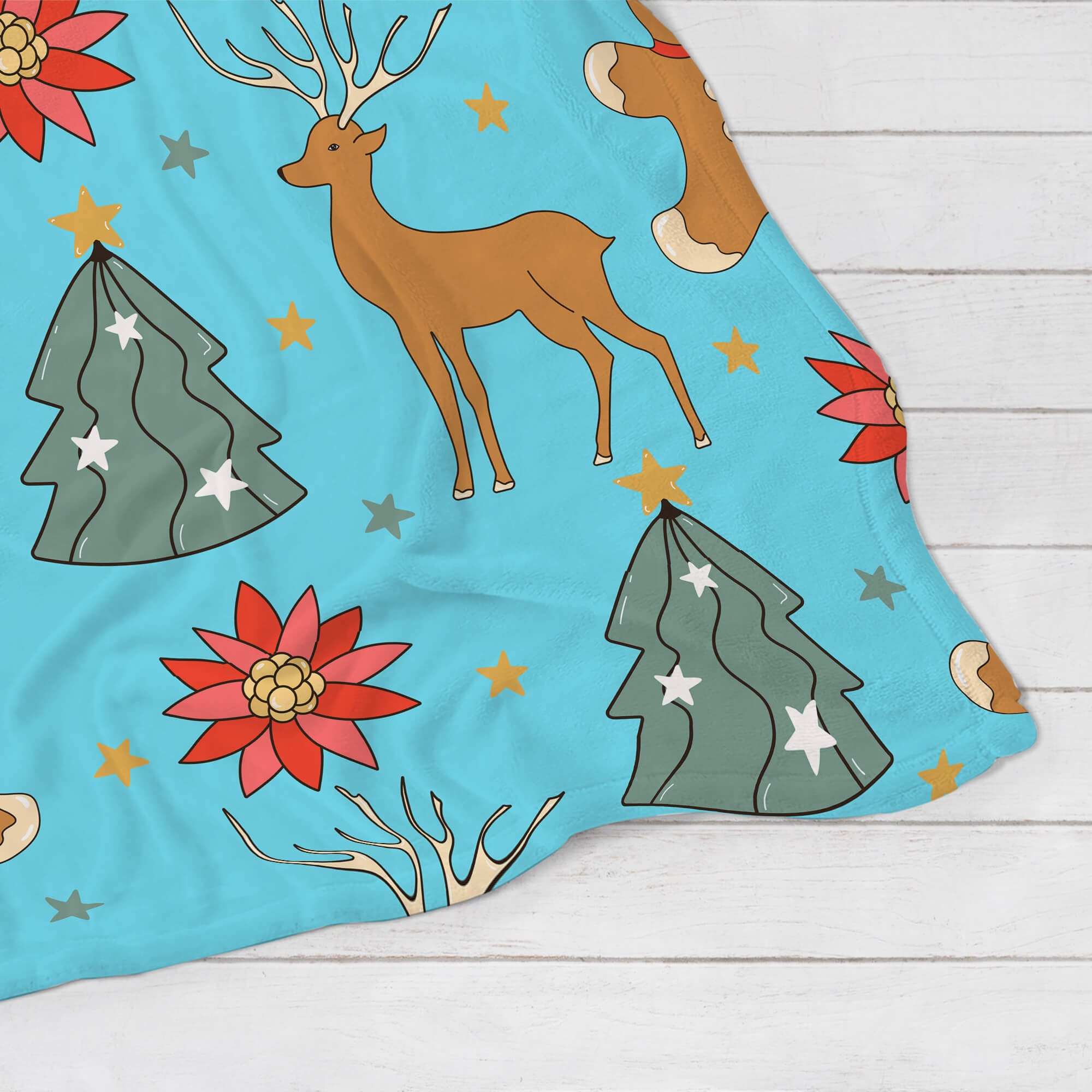 Christmas Blanket - Reindeer and Gingerbread - Blue