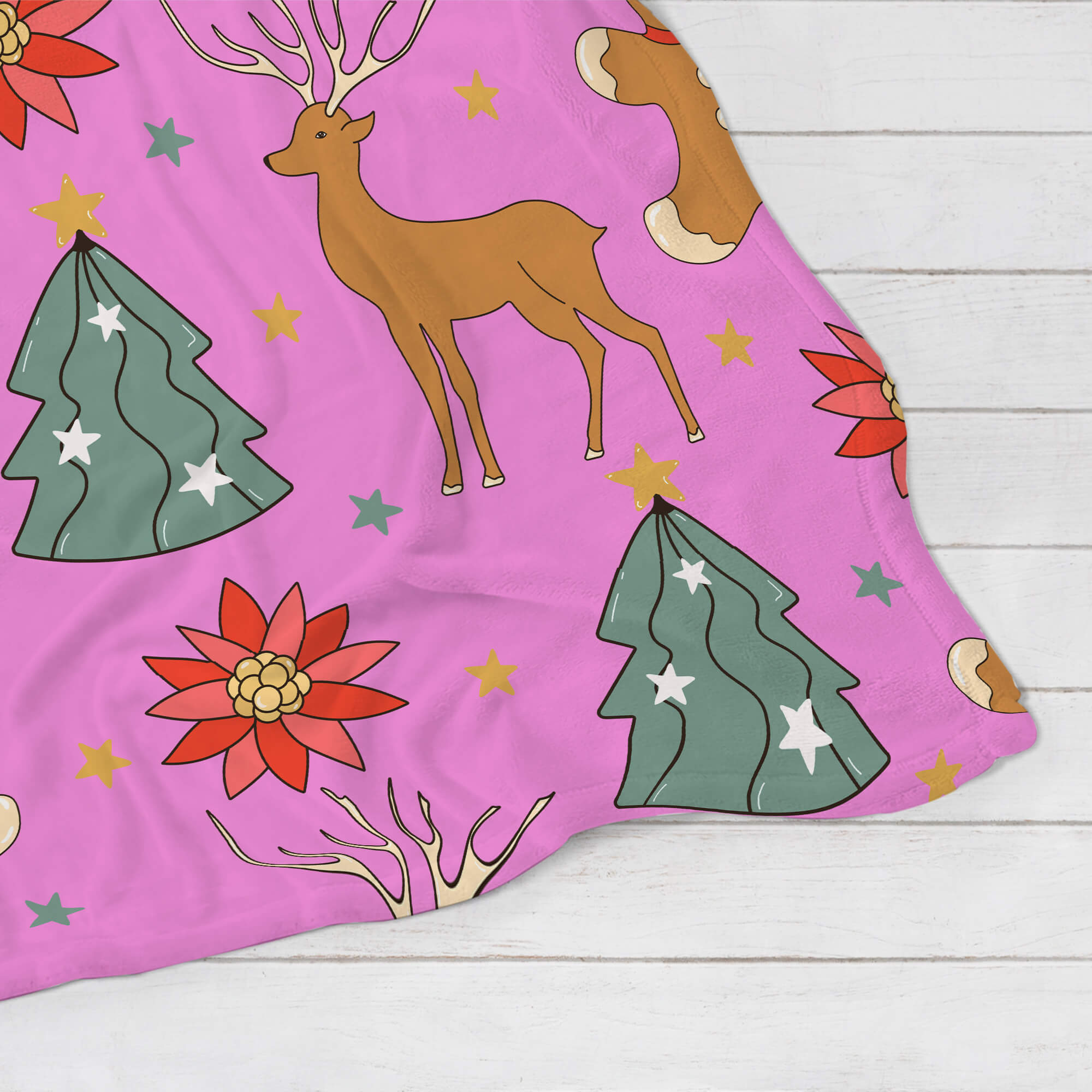 Christmas Blanket - Reindeer and Gingerbread - Pink