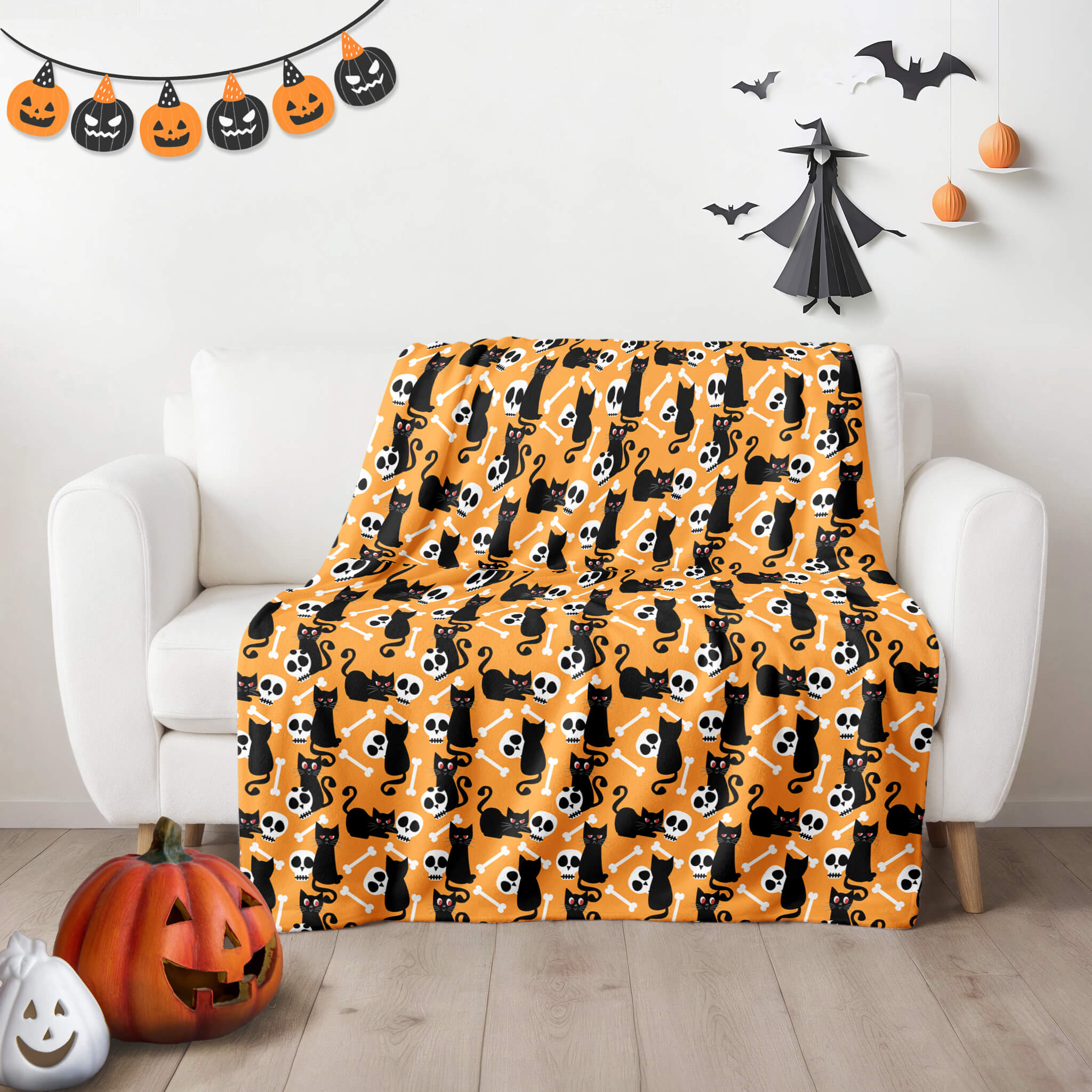 Shops Black Cat Book of Spells Halloween Throw Blanket