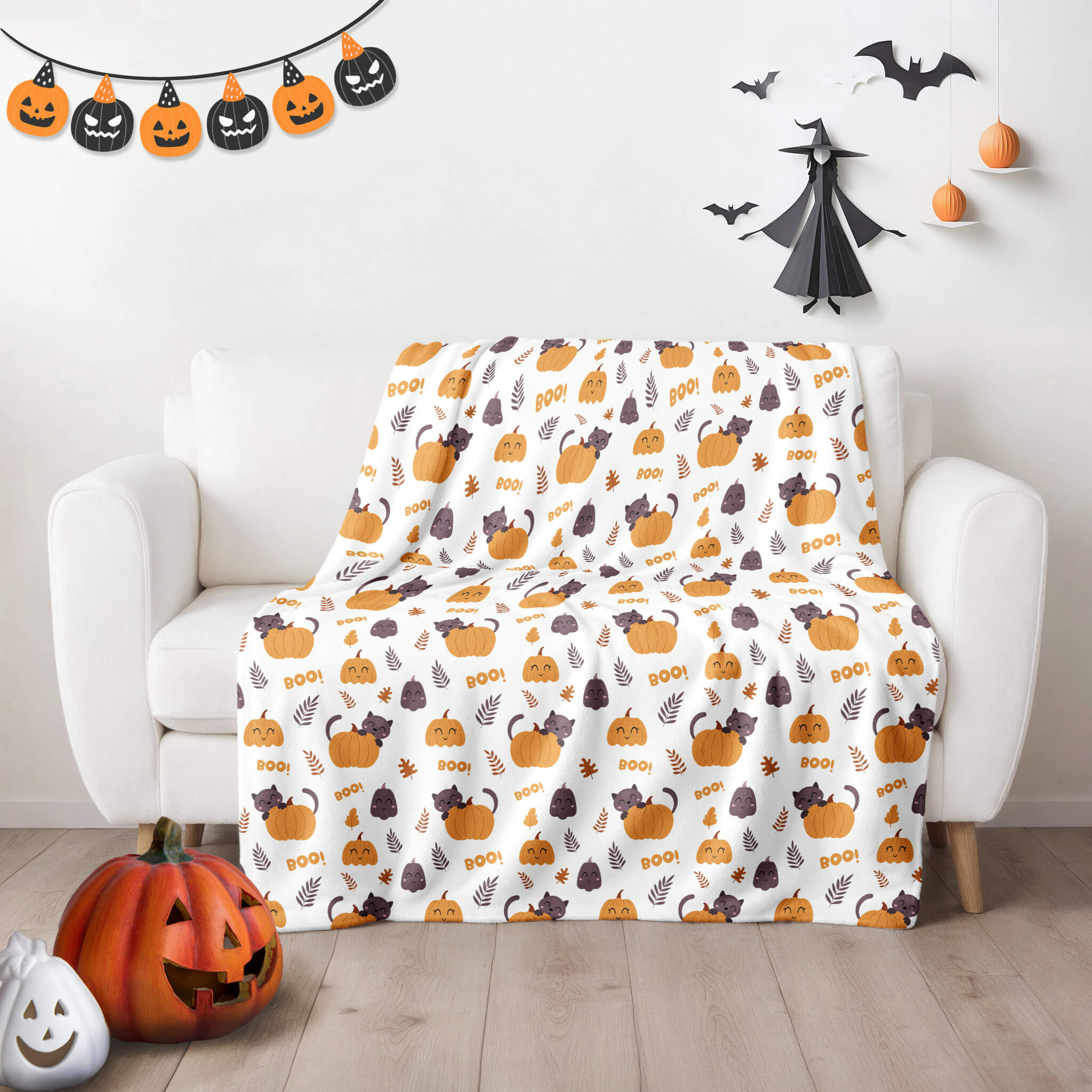 Halloween Blanket - Kittens and Pumpkins