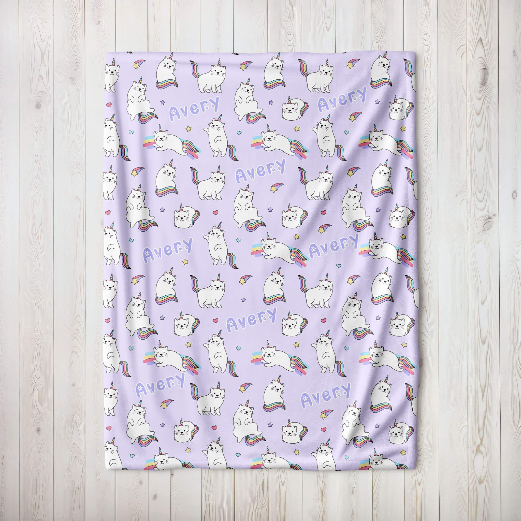 Personalized Name Blanket - Cat Unicorn