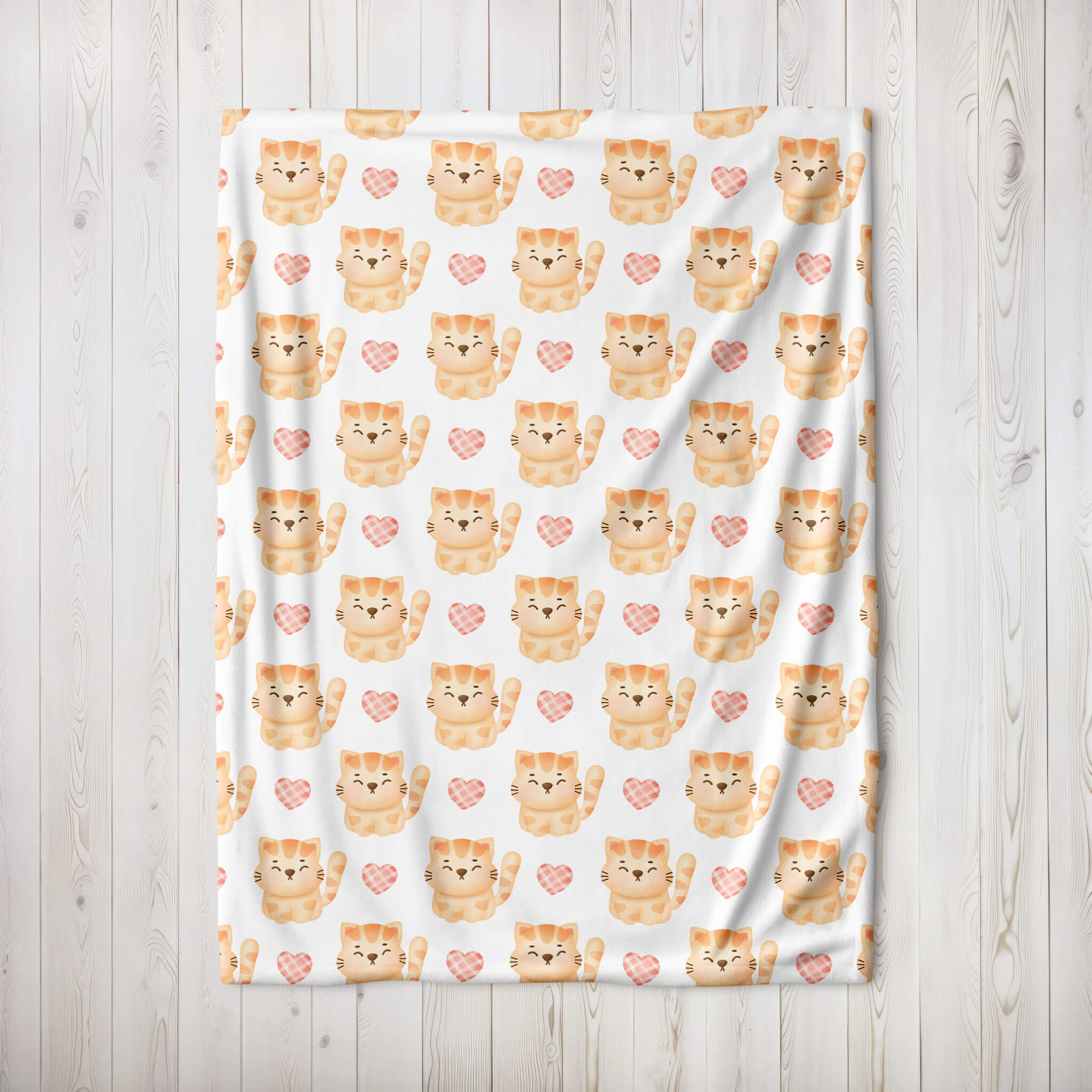 Cozy Blanket - Ginger Kitten and Hearts