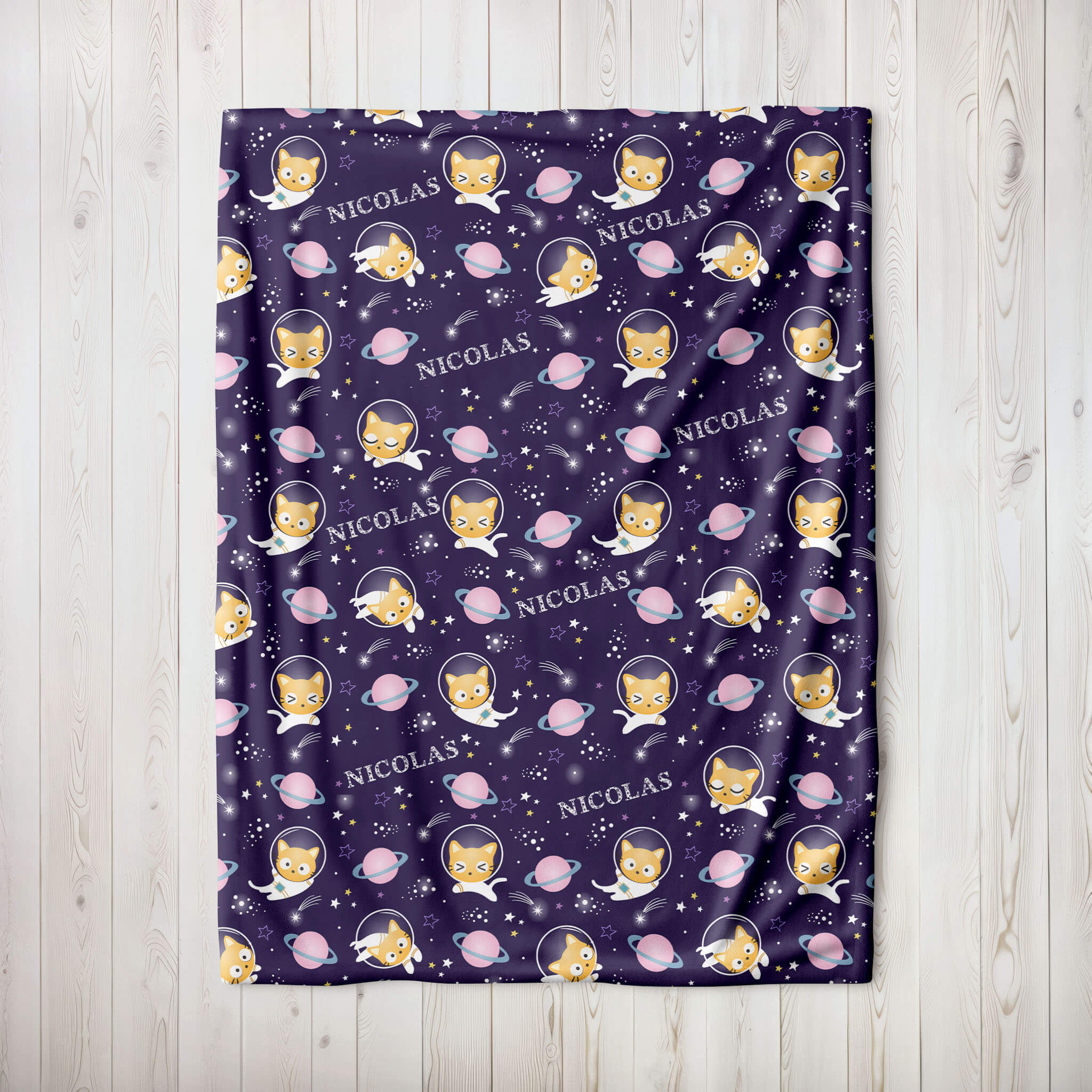 Personalized Name Blanket - Kitten in Space