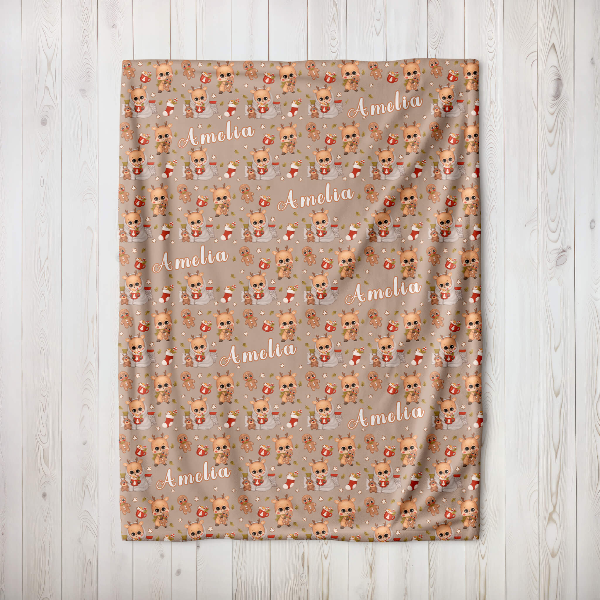 Personalized Christmas Blanket - Cute Reindeer