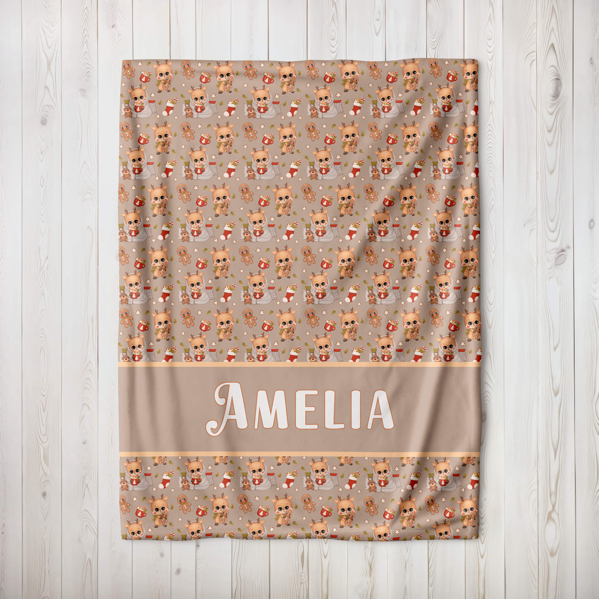 Personalized Christmas Blanket - Cute Reindeer