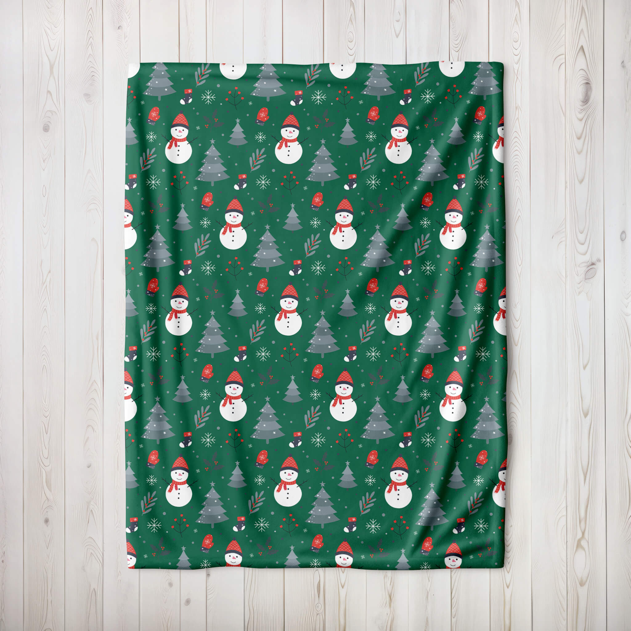 Christmas Blanket - Happy Snowmen - Green