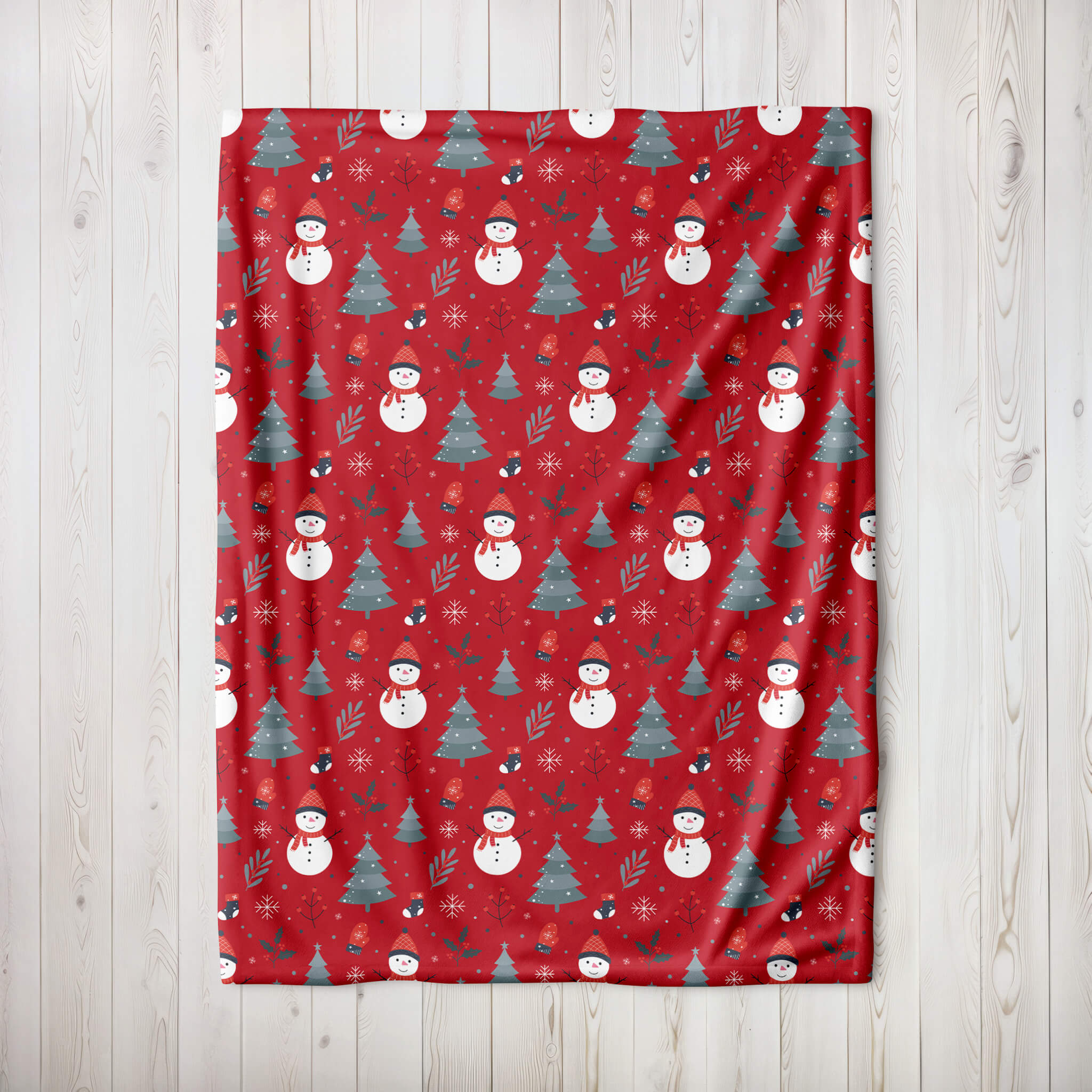 Christmas Blanket - Happy Snowmen - Red