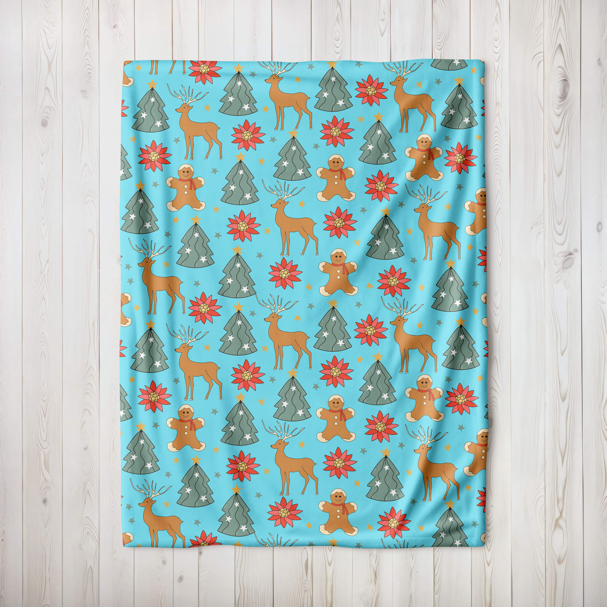 Christmas Blanket - Reindeer and Gingerbread - Blue