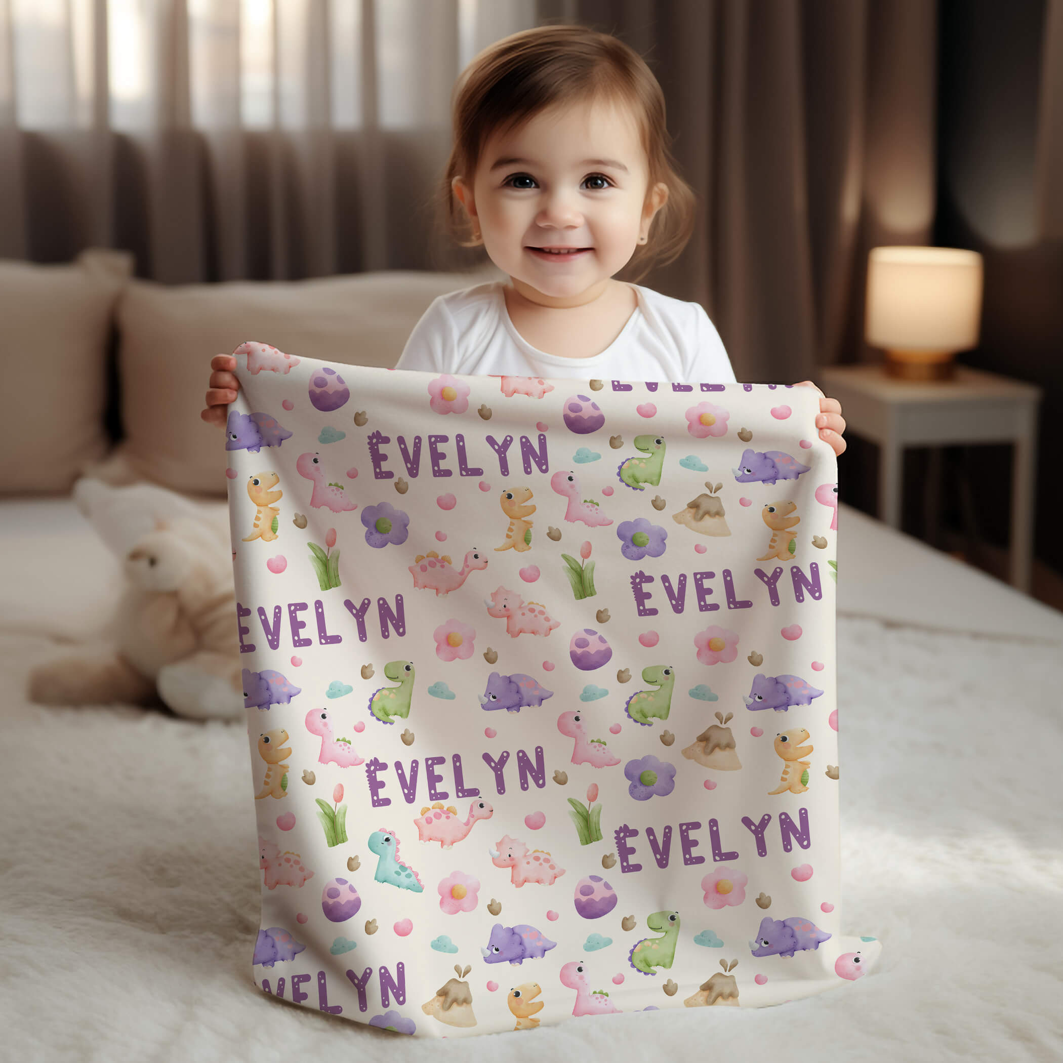 Personalized Name Blanket - Cute Dinosaurs