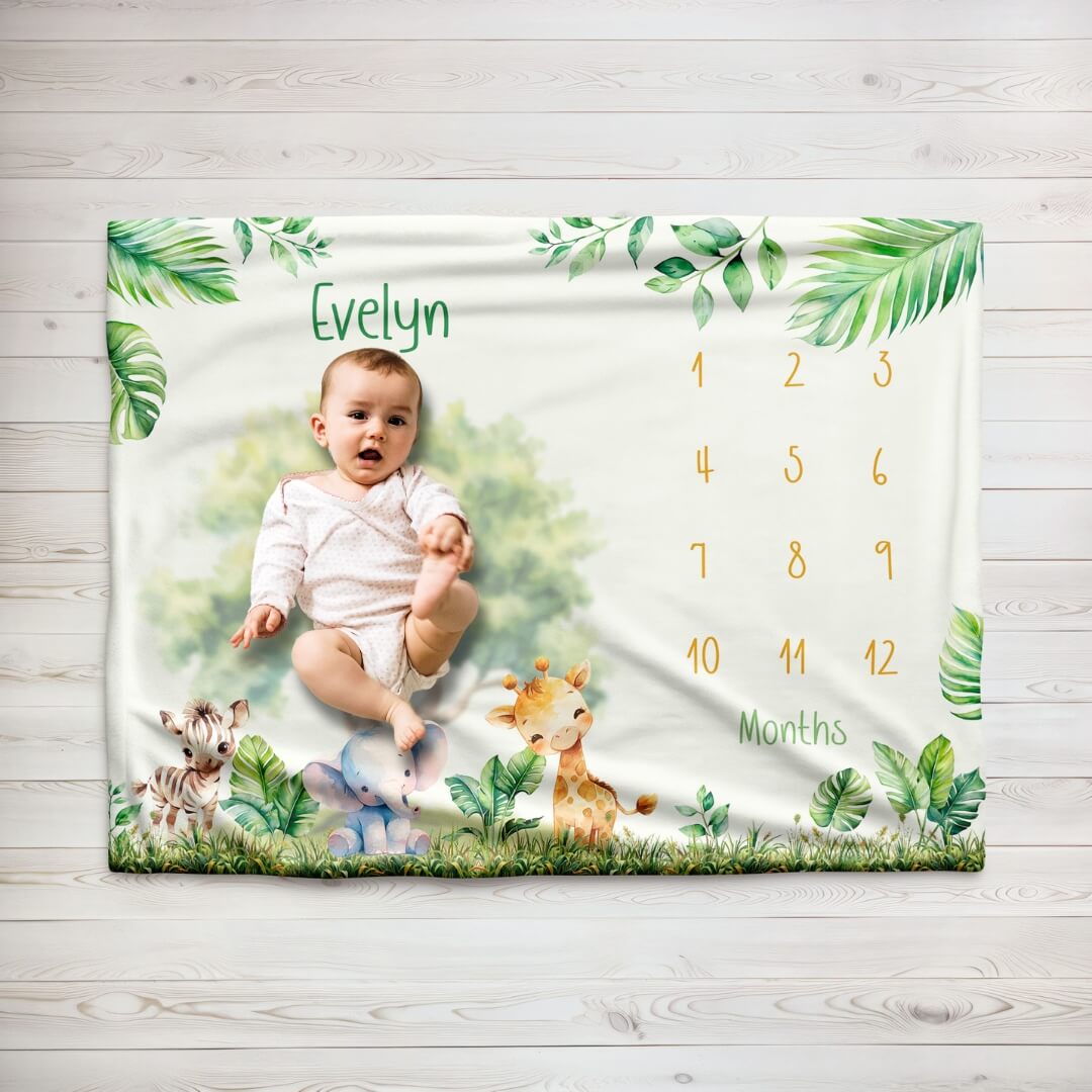 Baby Milestone Blanket With Name | Cozy Jungle