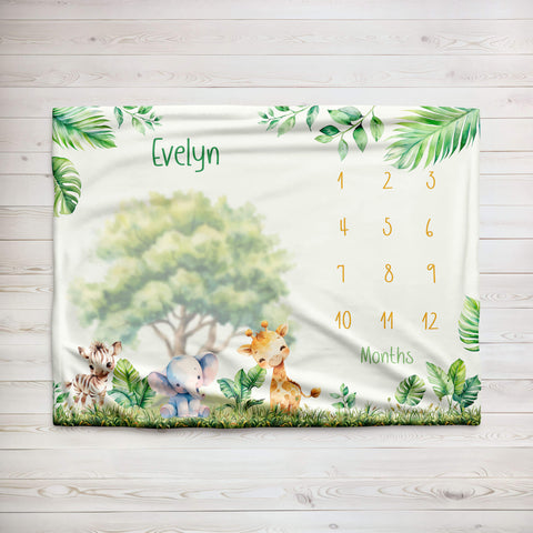 Baby Milestone Blanket With Name | Cozy Jungle