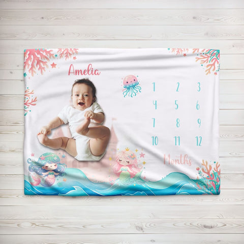 Baby Milestone Blanket With Name | Happy Mermaid