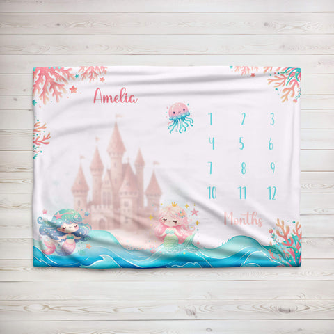 Baby Milestone Blanket With Name | Happy Mermaid