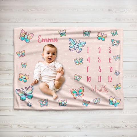 Baby Milestone Blanket With Name | Magic Butterflies