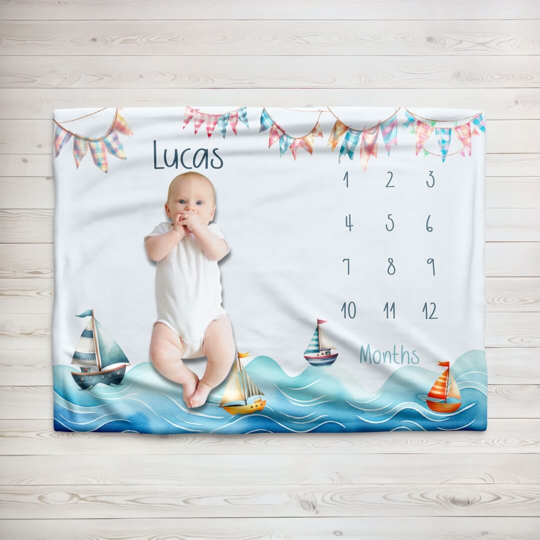 Baby Milestone Blanket With Name | Sea Adventure