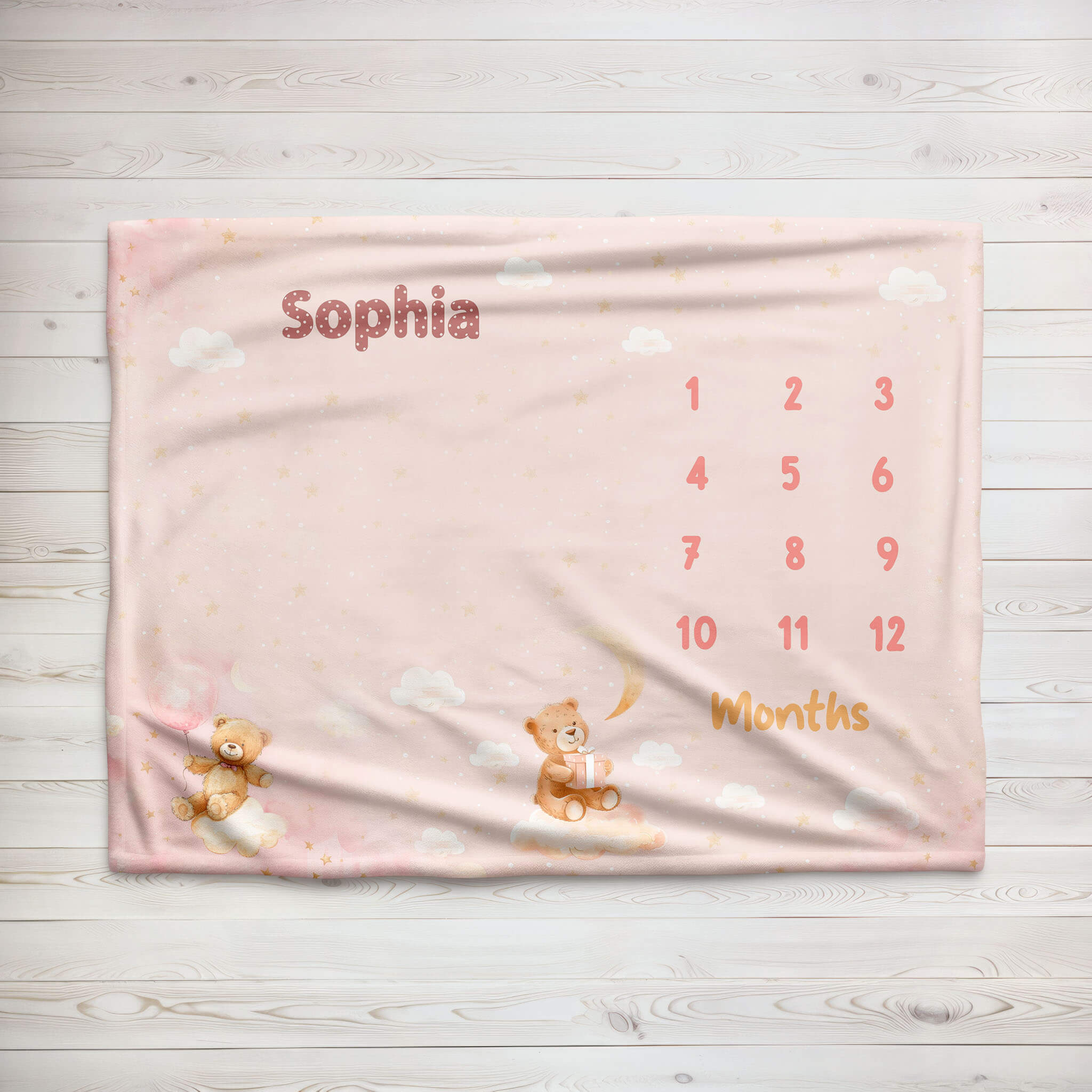 Baby Milestone Blanket With Name | Teddy Bears