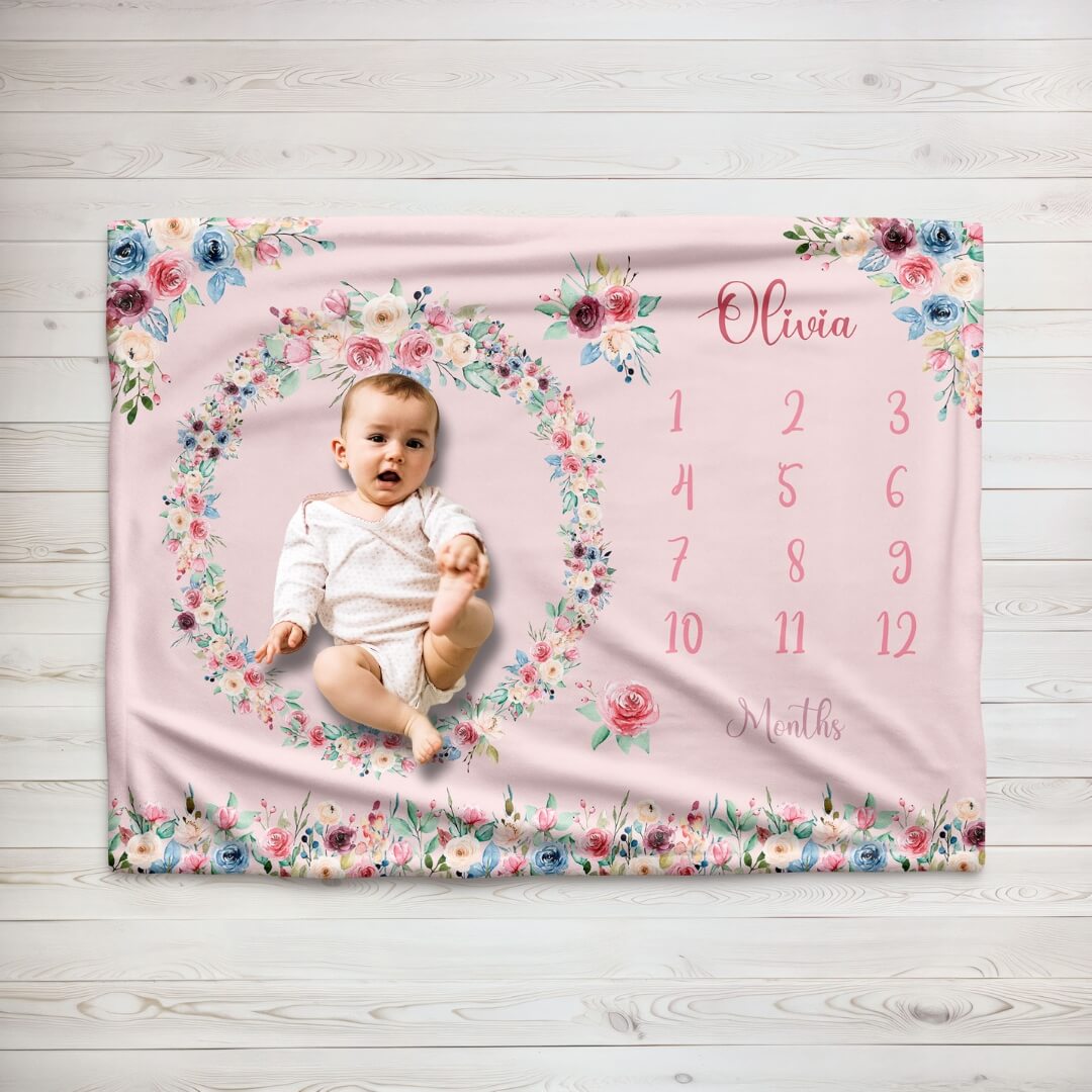 Baby Milestone Blanket With Name | Tender Flowers