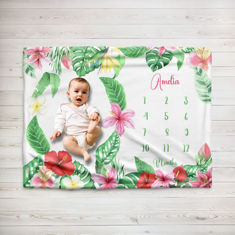 Baby Milestone Blanket With Name | Tropic Flowers