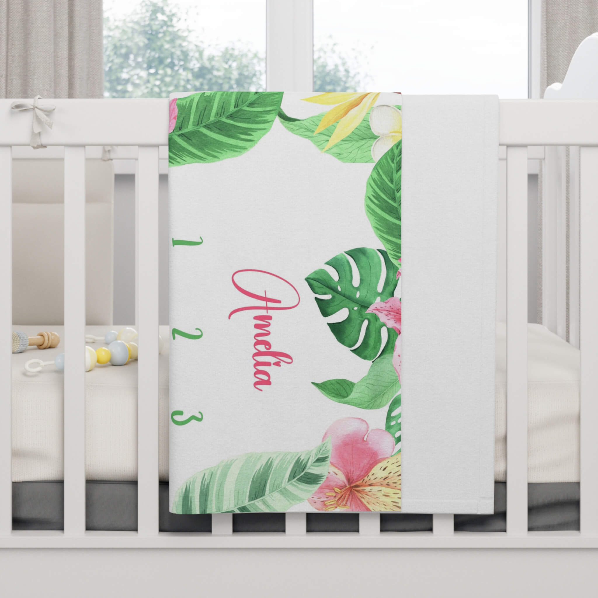 Milestone Baby Blanket Personalized | Tropic Flowers