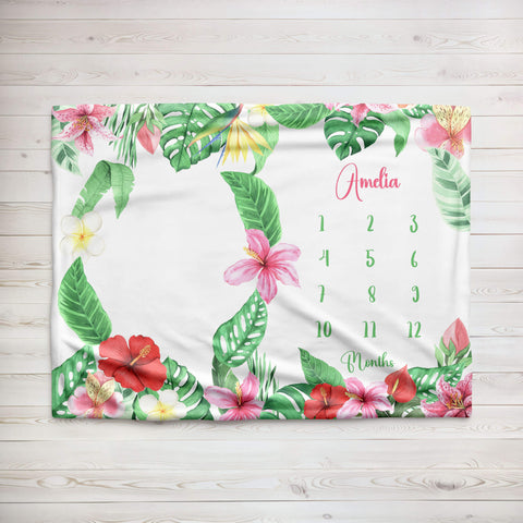 Baby Milestone Blanket With Name | Tropic Flowers