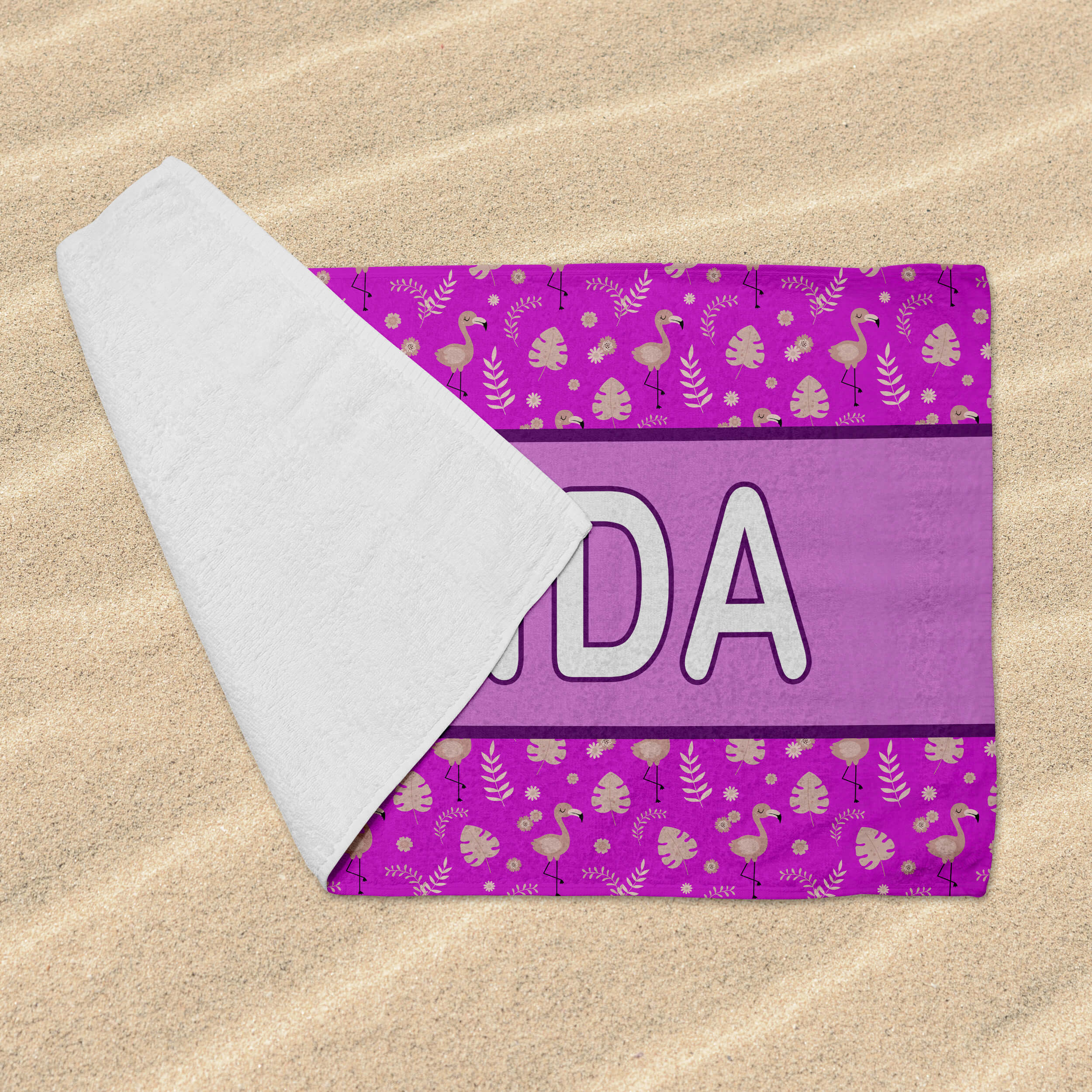 Personalized Beach Towel - Beautiful Flamingos