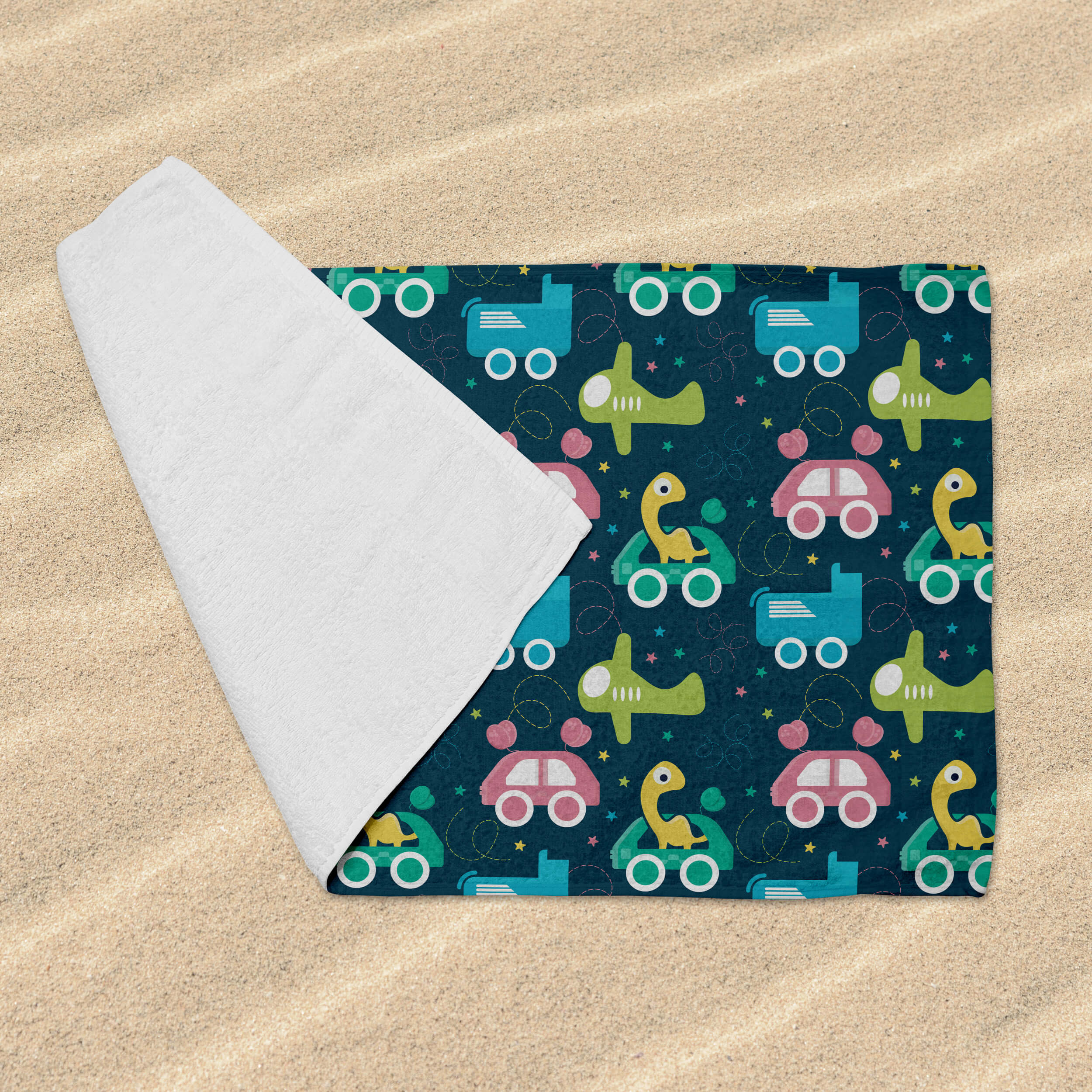 Beach Towel - Dino In The Car