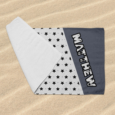 Personalized Beach Towel - Black Stars