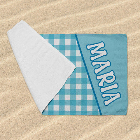 Personalized Beach Towel - Blue Checkered