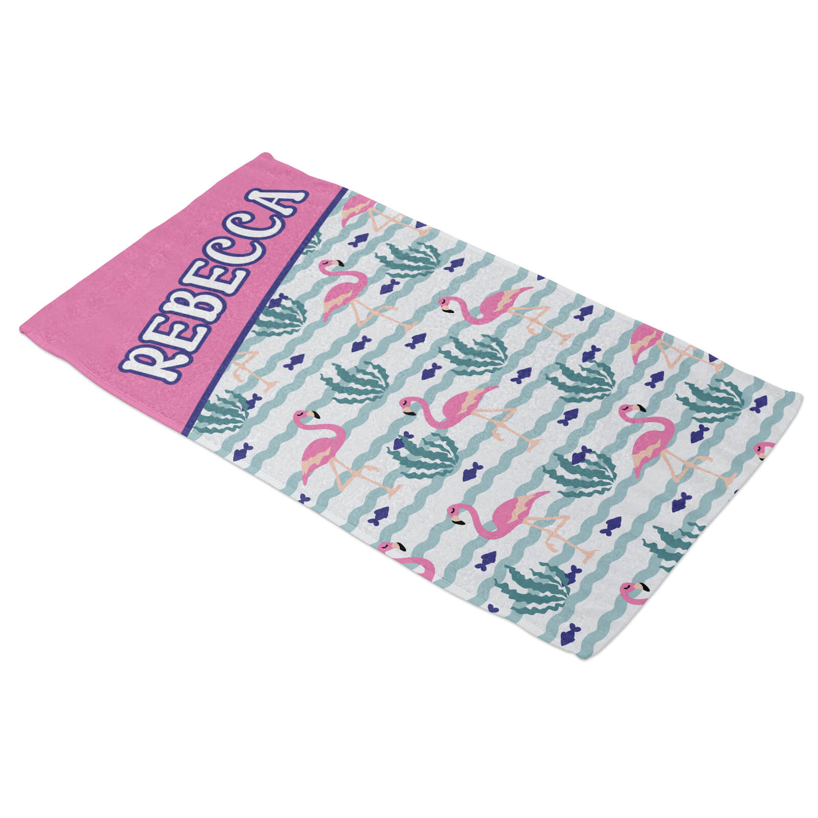 Personalized Beach Towel - Pink Flamingo